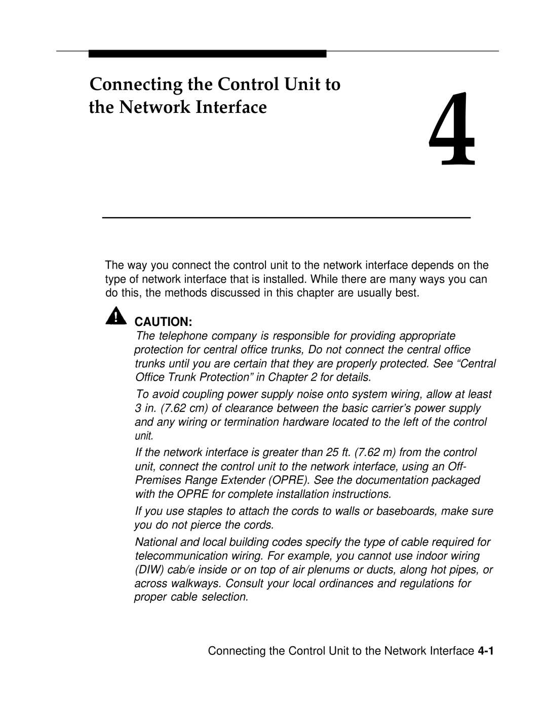 AT&T 3.0 manual Connecting the Control Unit to Network Interface 