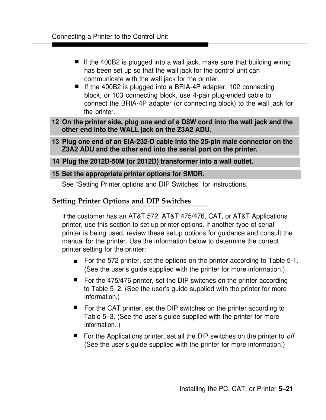 AT&T 3.0 manual Setting Printer Options and DIP Switches 