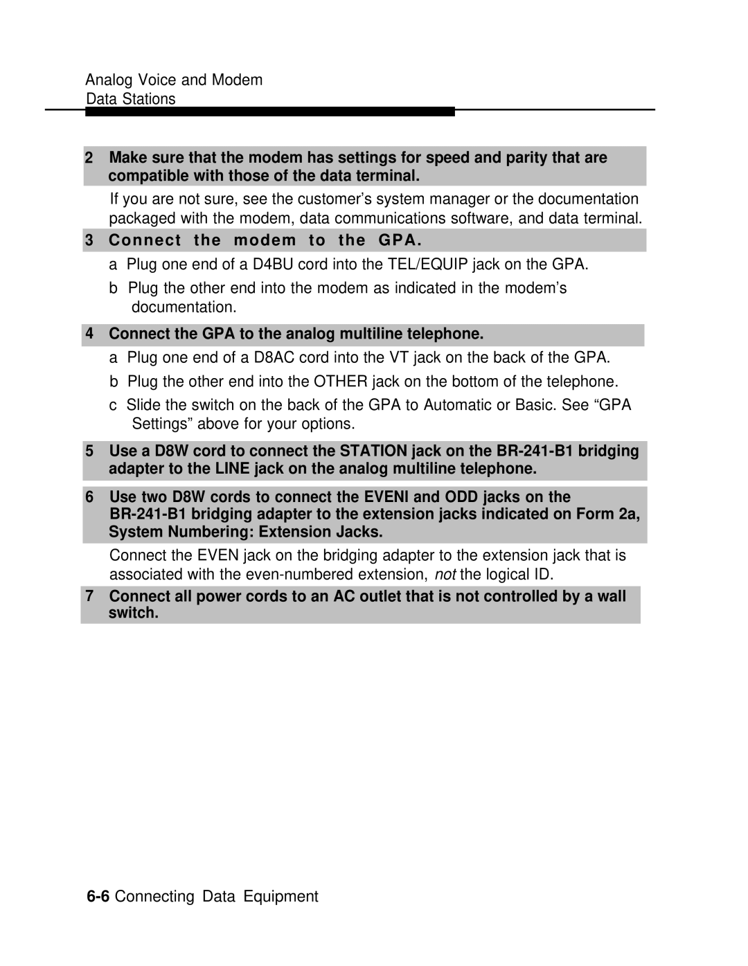 AT&T 3.0 manual Connect the modem to the GPA, Connect the GPA to the analog multiIine telephone 