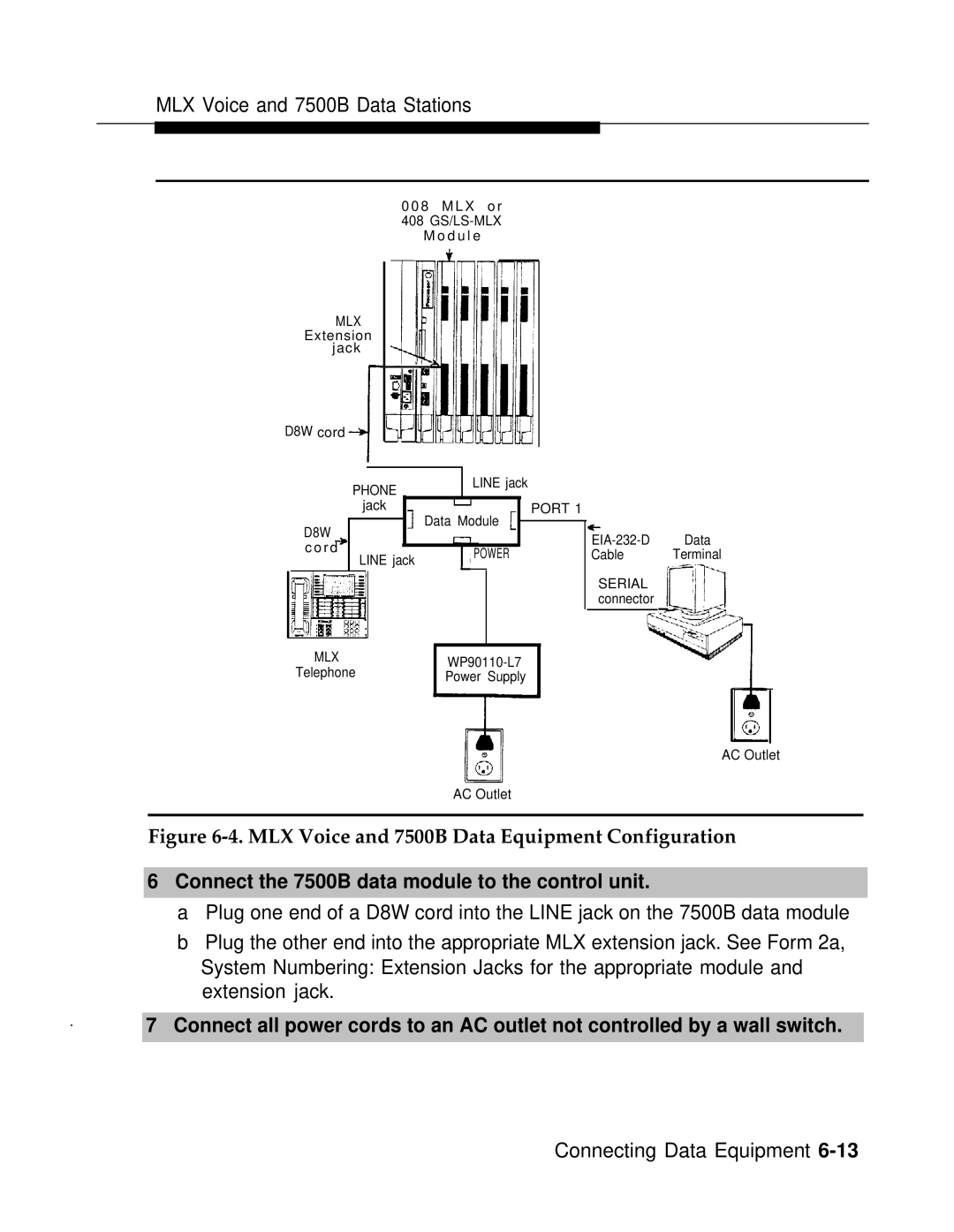 AT&T 3.0 manual MLX Voice and 7500B Data Equipment Configuration, Connect the 7500B data module to the control unit 