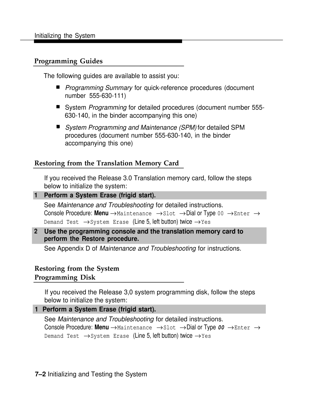 AT&T 3.0 manual Programming Guides, Restoring from the Translation Memory Card, Restoring from the System Programming Disk 