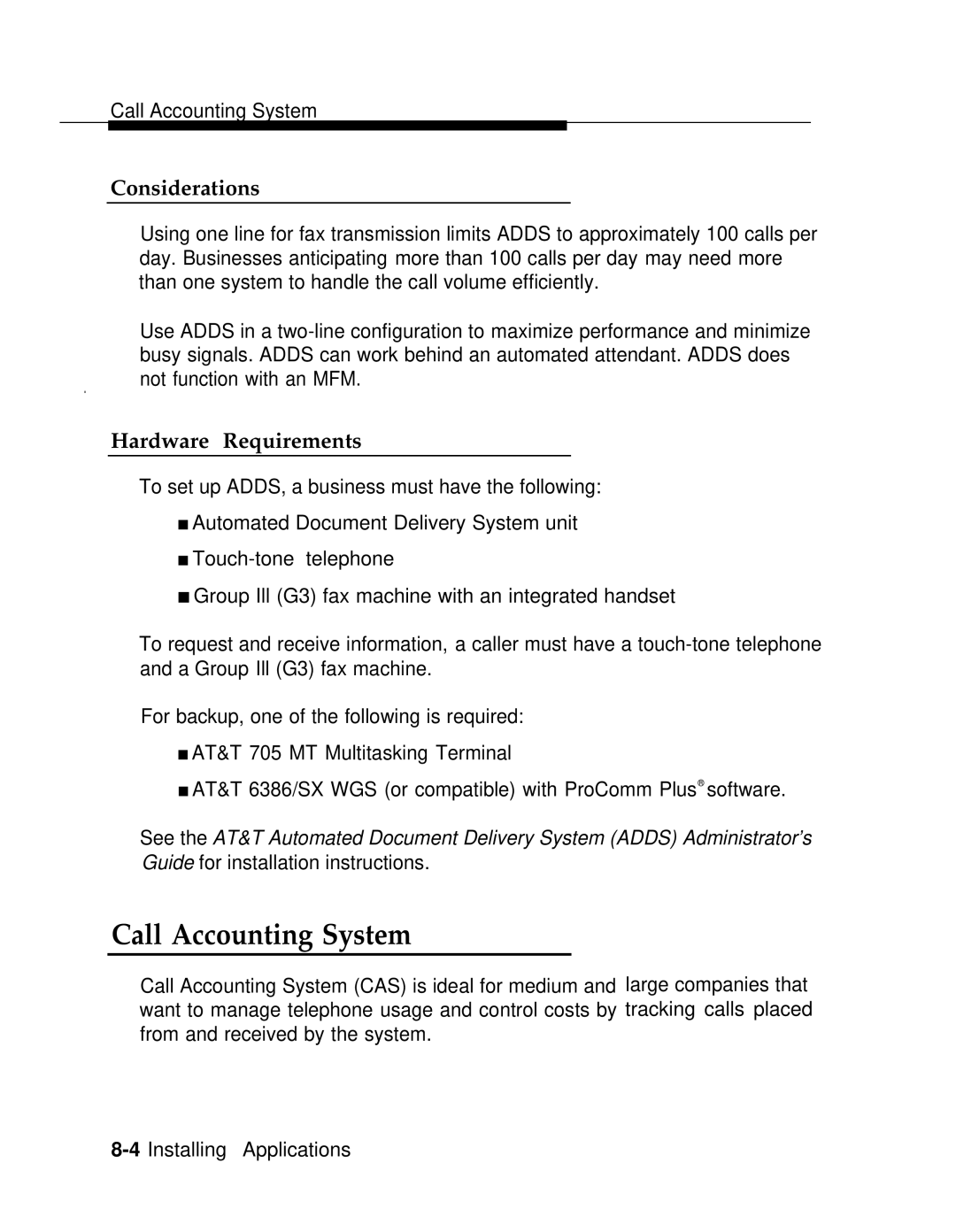 AT&T 3.0 manual Call Accounting System, Hardware Requirements 