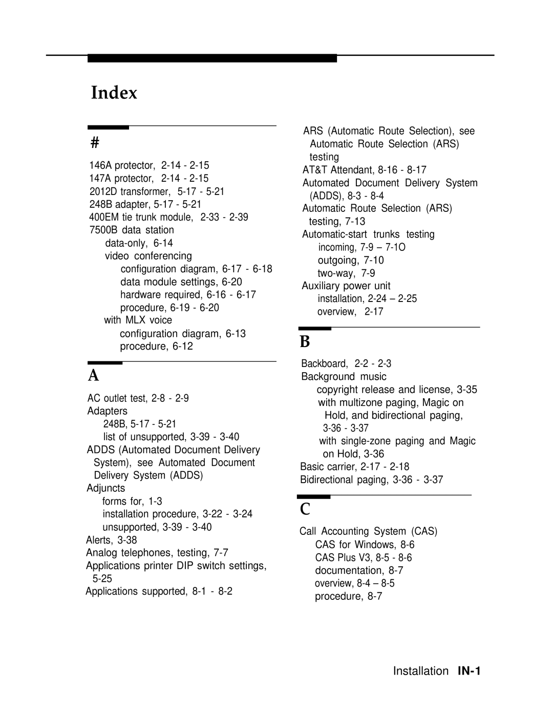 AT&T 3.0 manual Index 