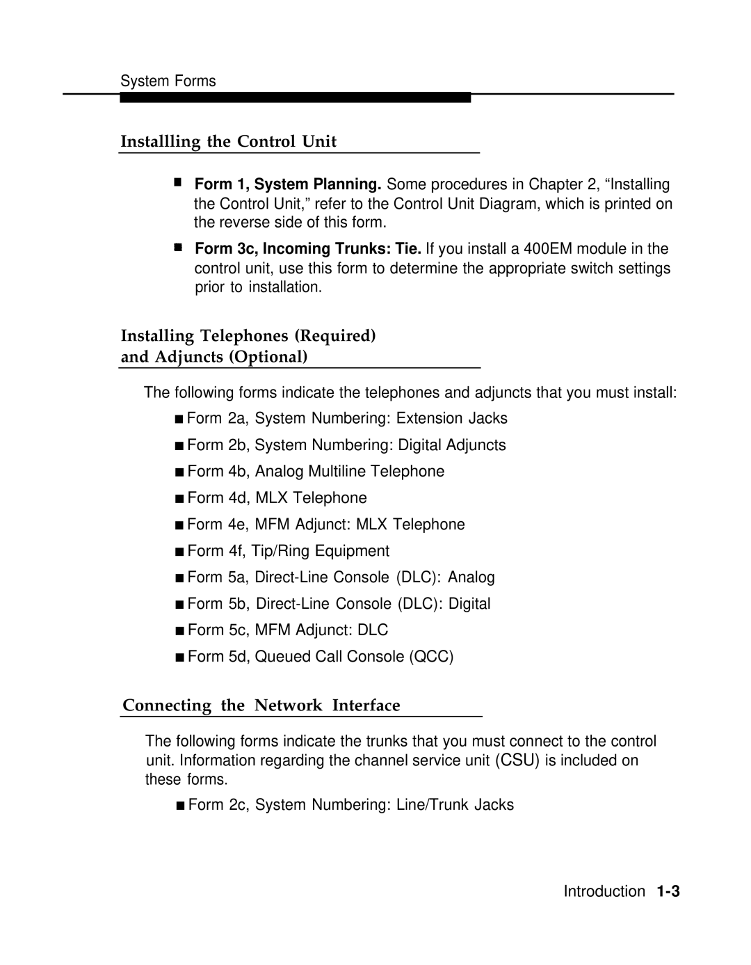 AT&T 3.0 Installling the Control Unit, Installing Telephones Required Adjuncts Optional, Connecting the Network Interface 