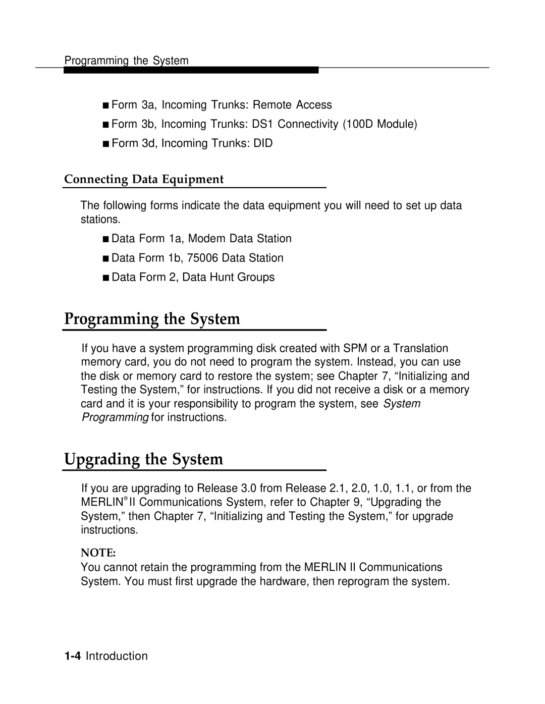 AT&T 3.0 manual Programming the System, Upgrading the System, Connecting Data Equipment 