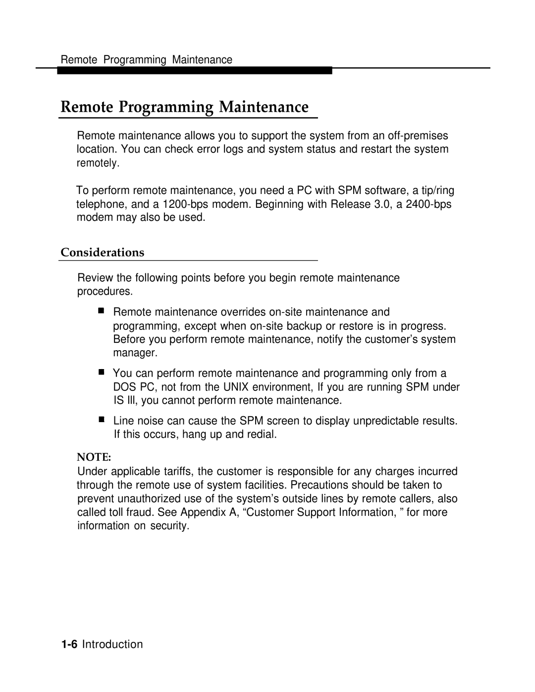 AT&T 3.0 manual Remote Programming Maintenance, Considerations 