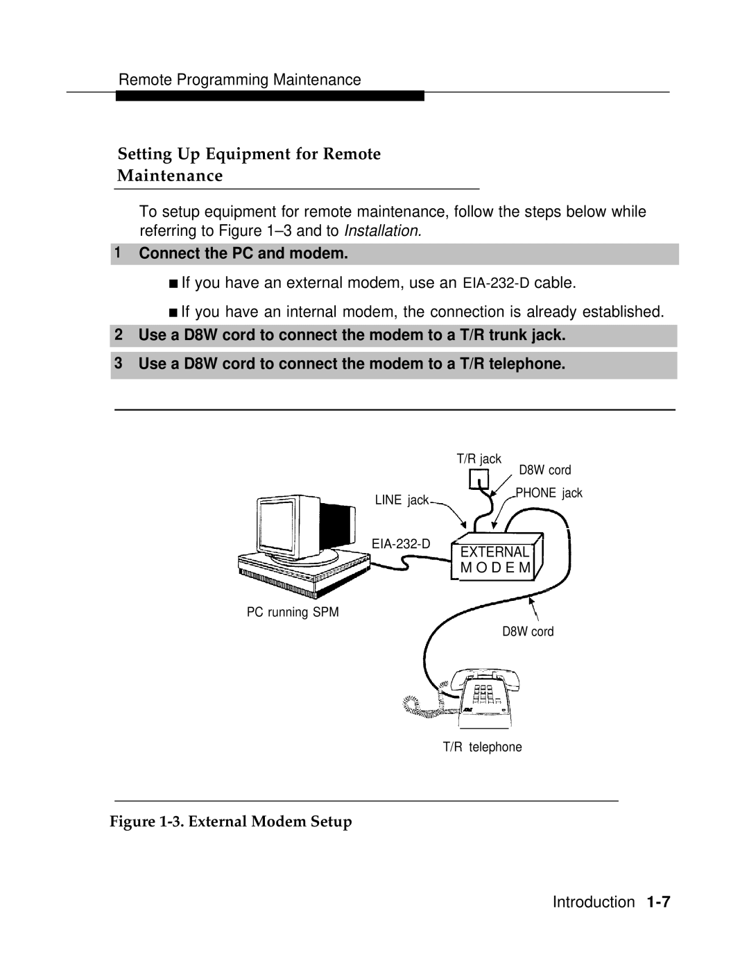 AT&T 3.0 manual Setting Up Equipment for Remote Maintenance, Connect the PC and modem 