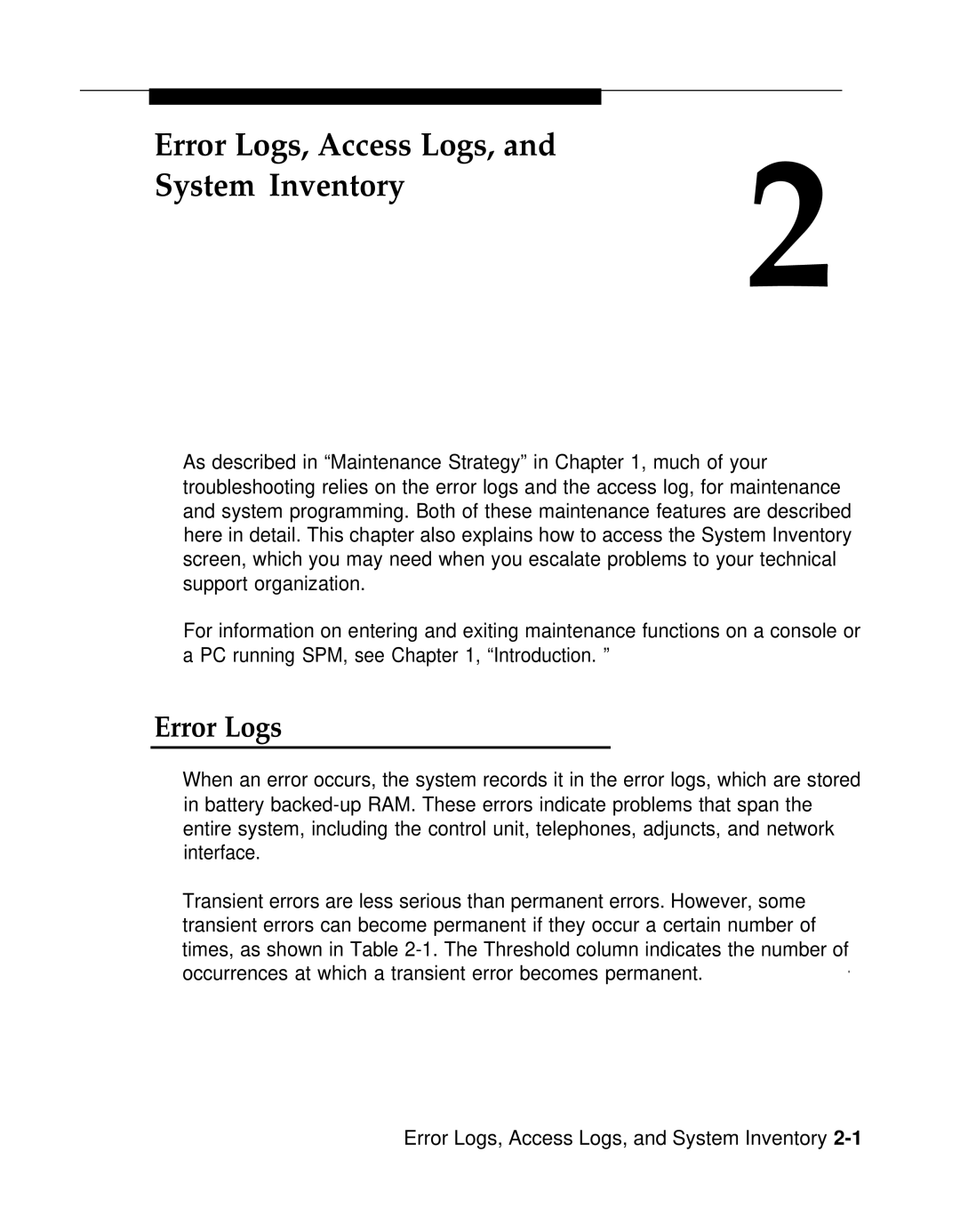 AT&T 3.0 manual Error Logs, Access Logs, System Inventory 