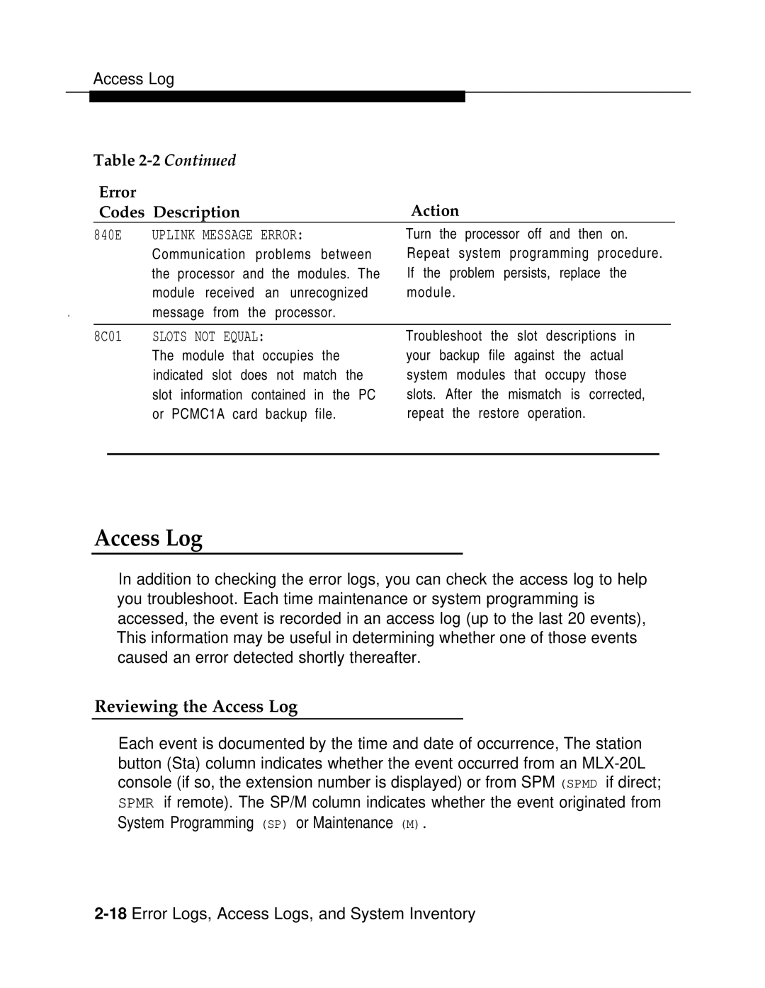 AT&T 3.0 manual Reviewing the Access Log 