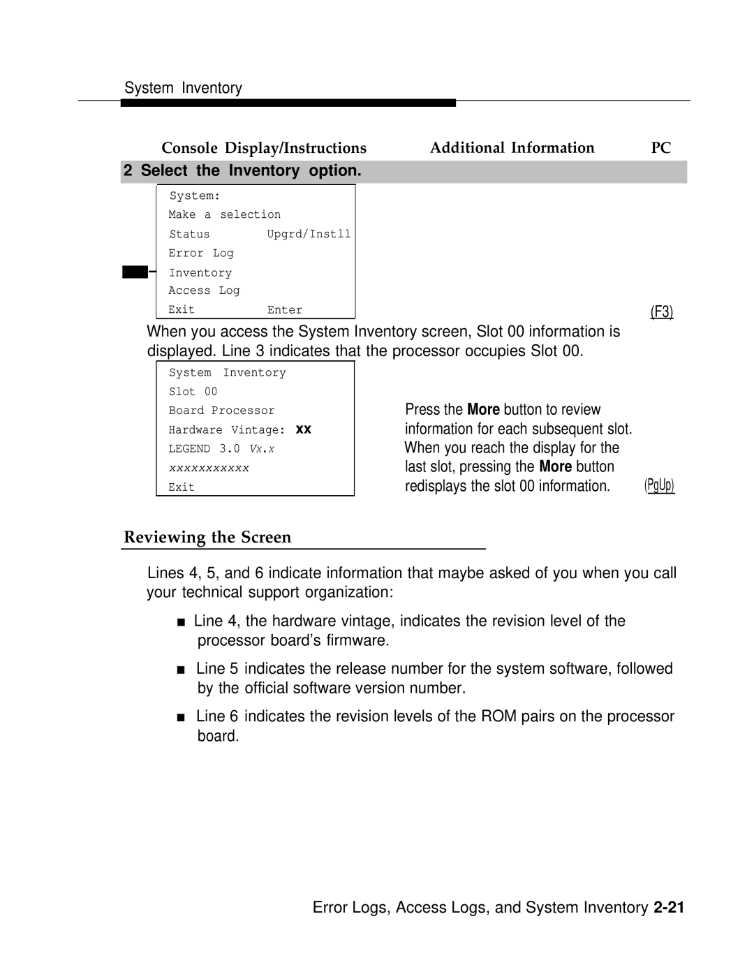 AT&T 3.0 manual Reviewing the Screen, Select the Inventory option 