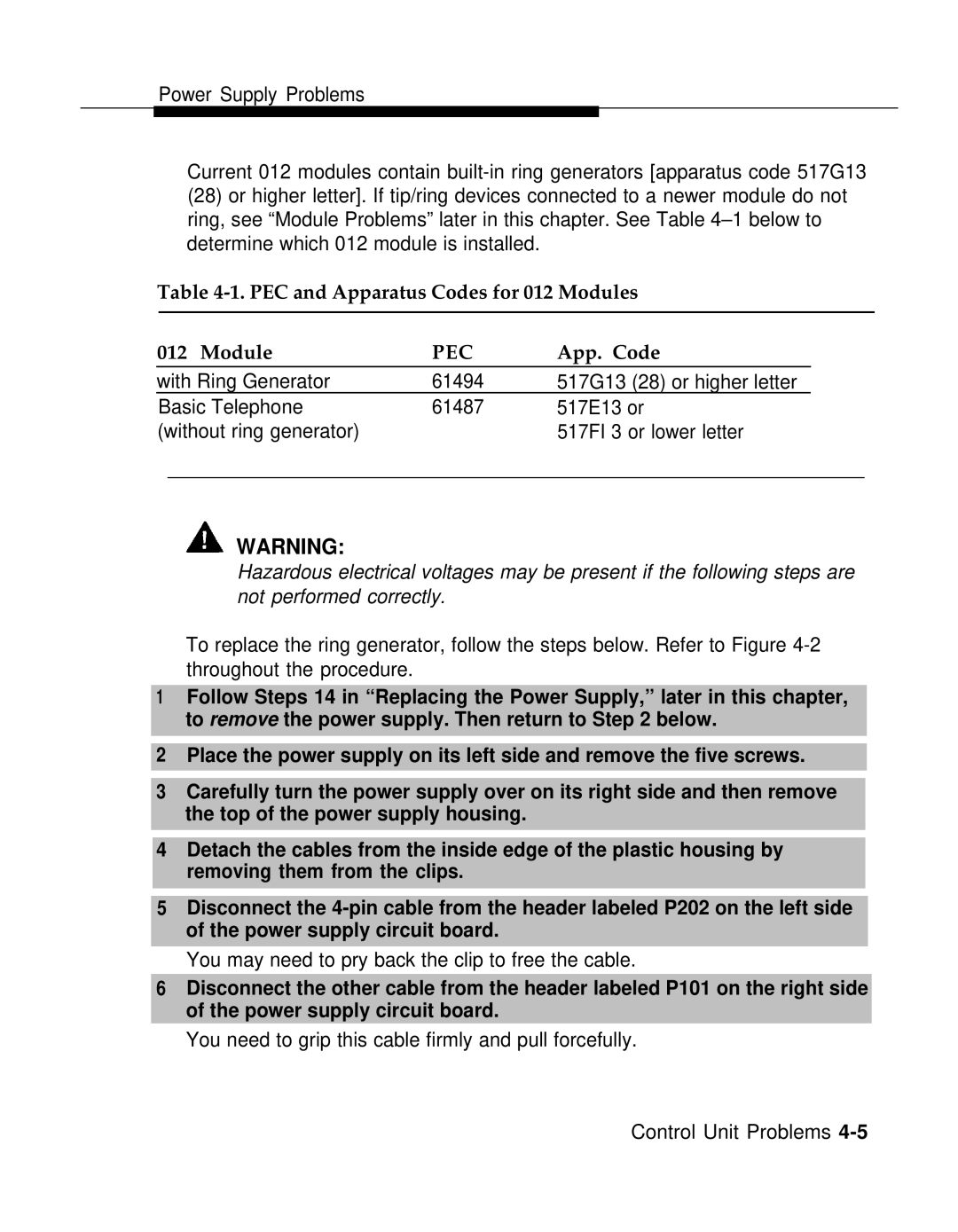 AT&T 3.0 manual PEC and Apparatus Codes for 012 Modules, App. Code 