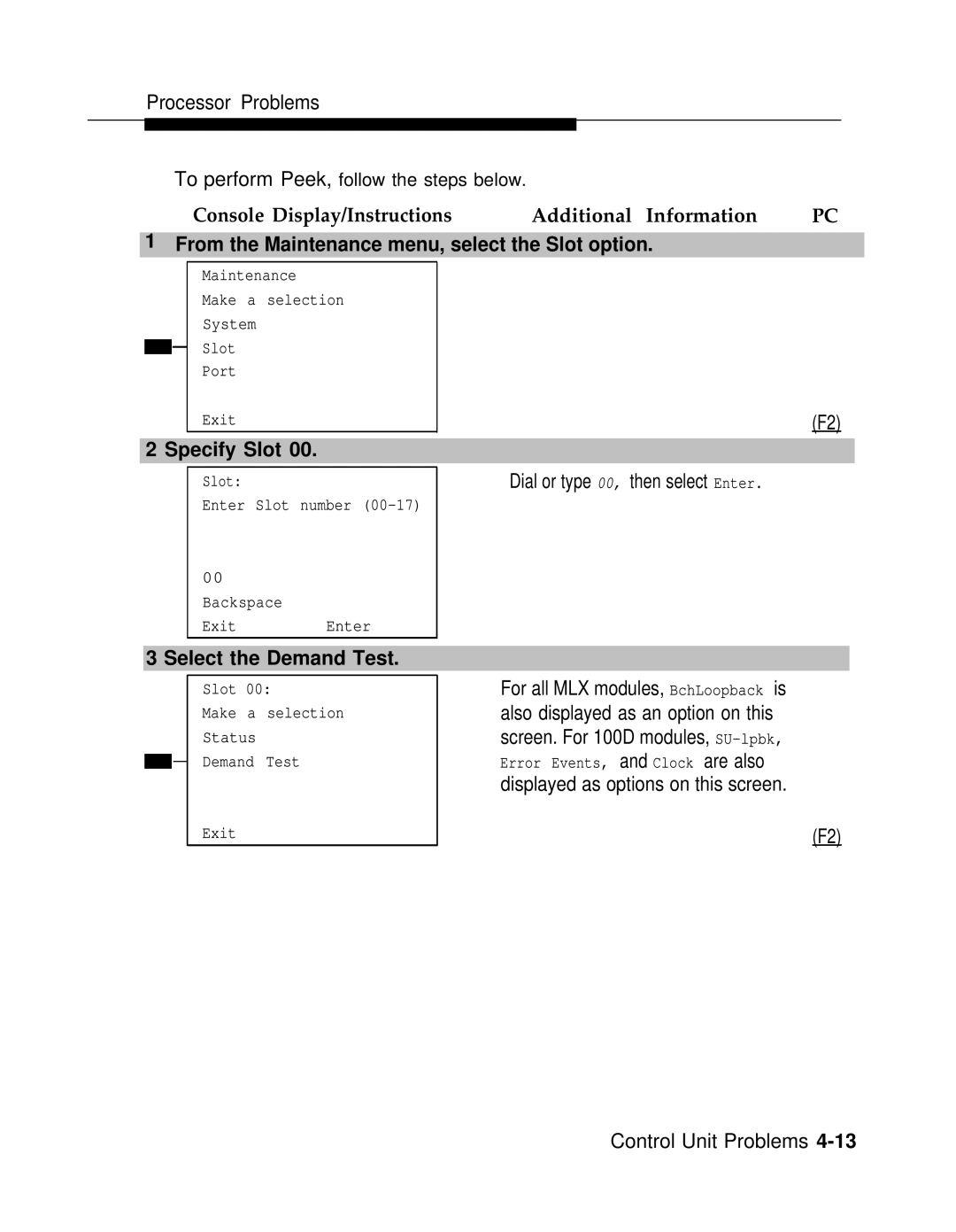 AT&T 3.0 manual From the Maintenance menu, select the Slot option, Specify Slot, Select the Demand Test 