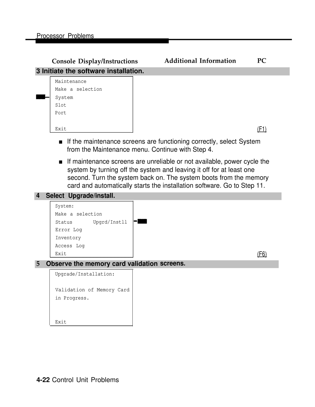 AT&T 3.0 manual Initiate the software installation, Select Upgrade/install, Observe the memory card validation screens 