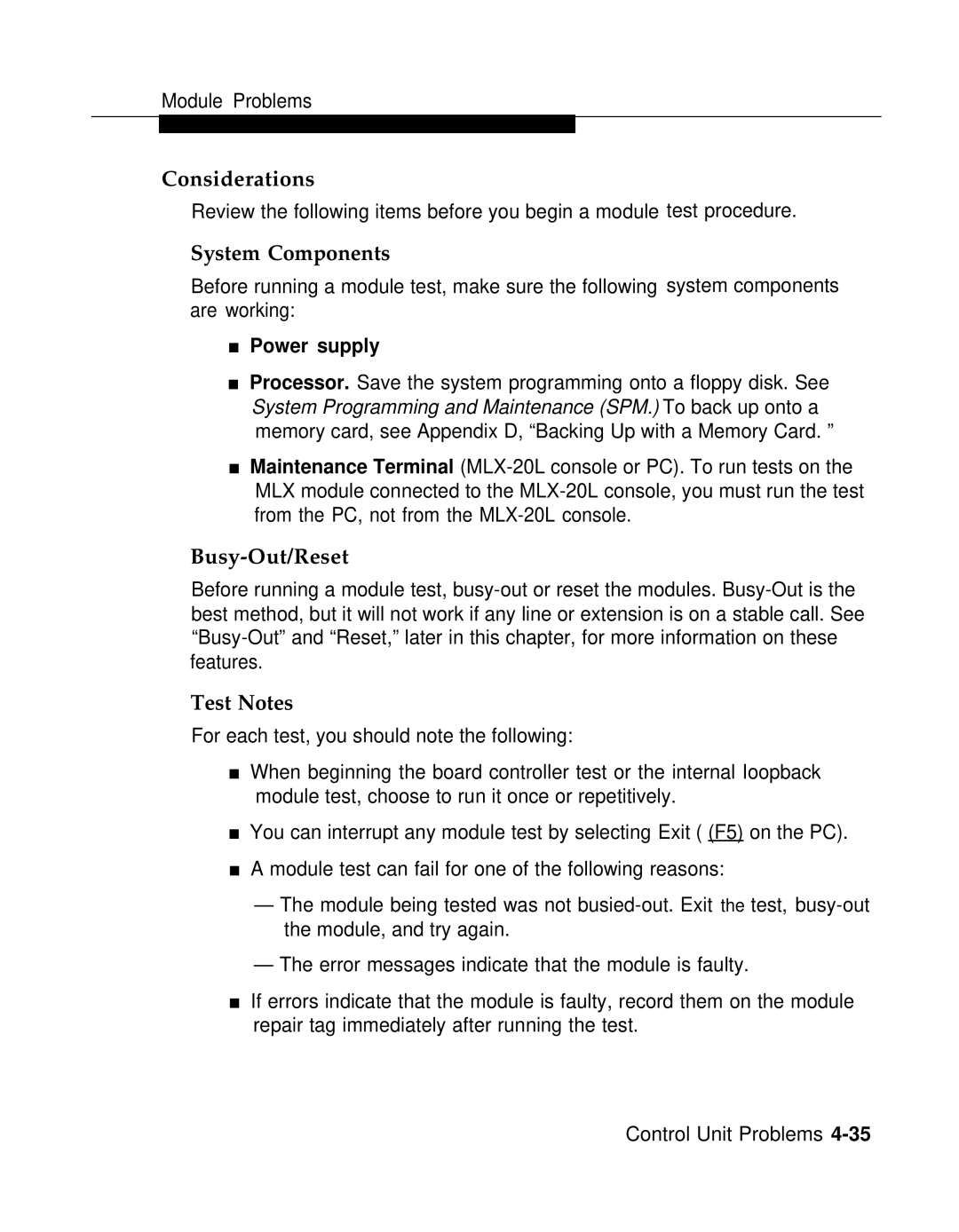 AT&T 3.0 manual System Components, Busy-Out/Reset, Test Notes, Power supply 