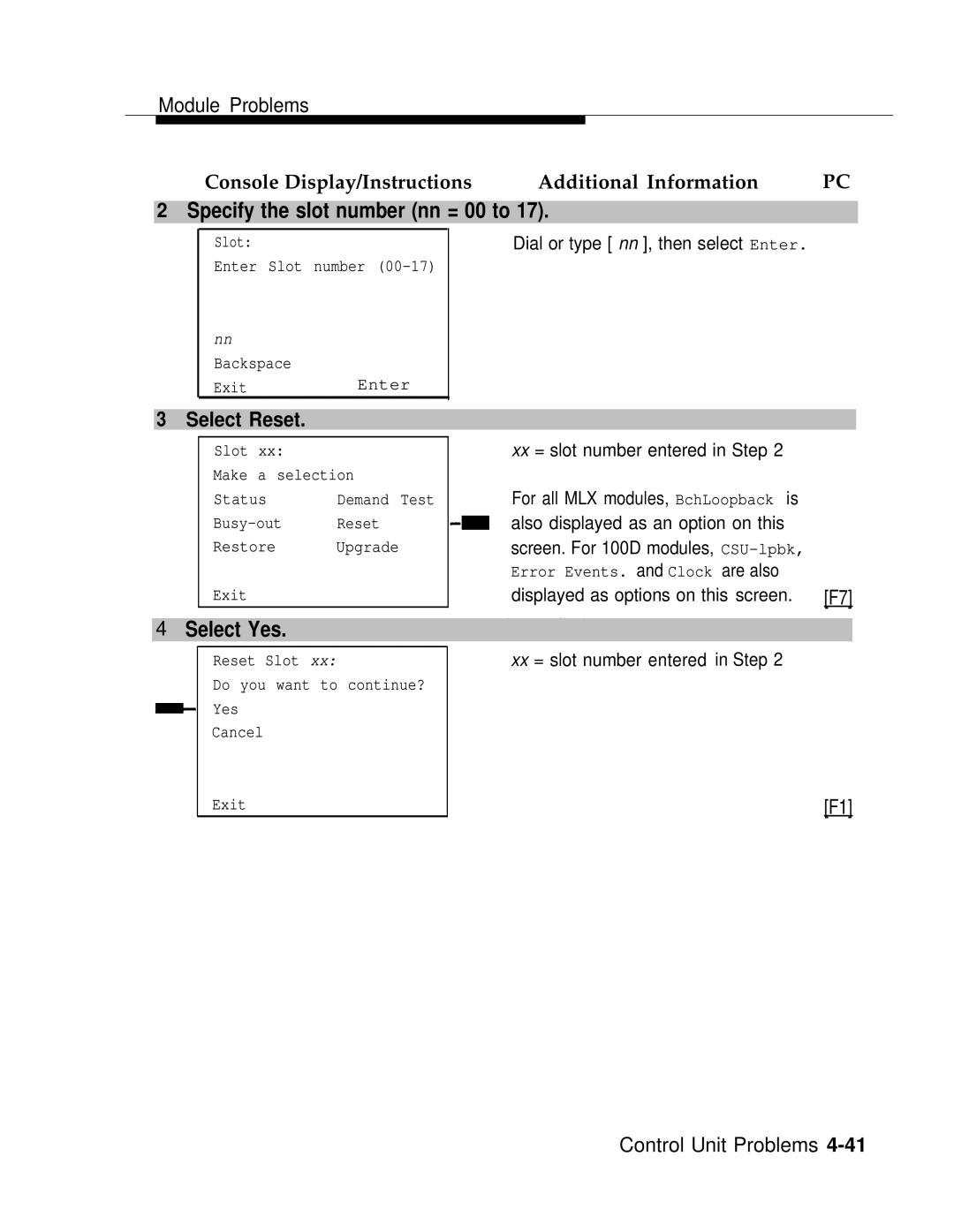 AT&T 3.0 manual Specify the slot number nn = 00 to, Select Reset 