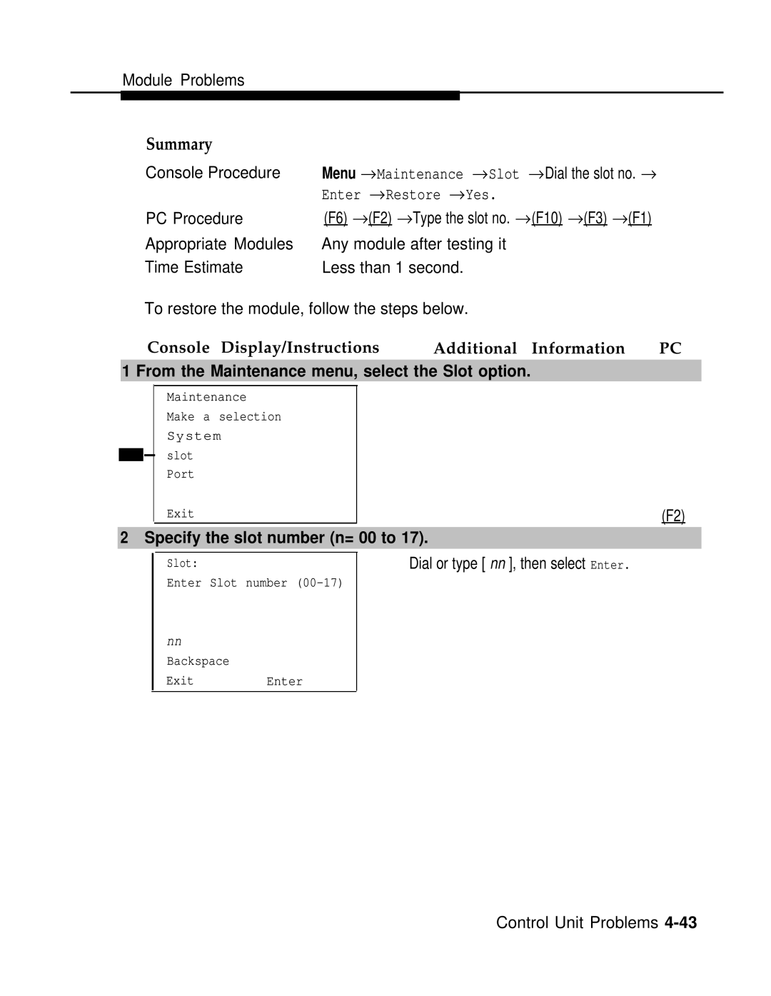 AT&T 3.0 manual Enter →Restore →Yes, Specify the slot number n= 00 to 