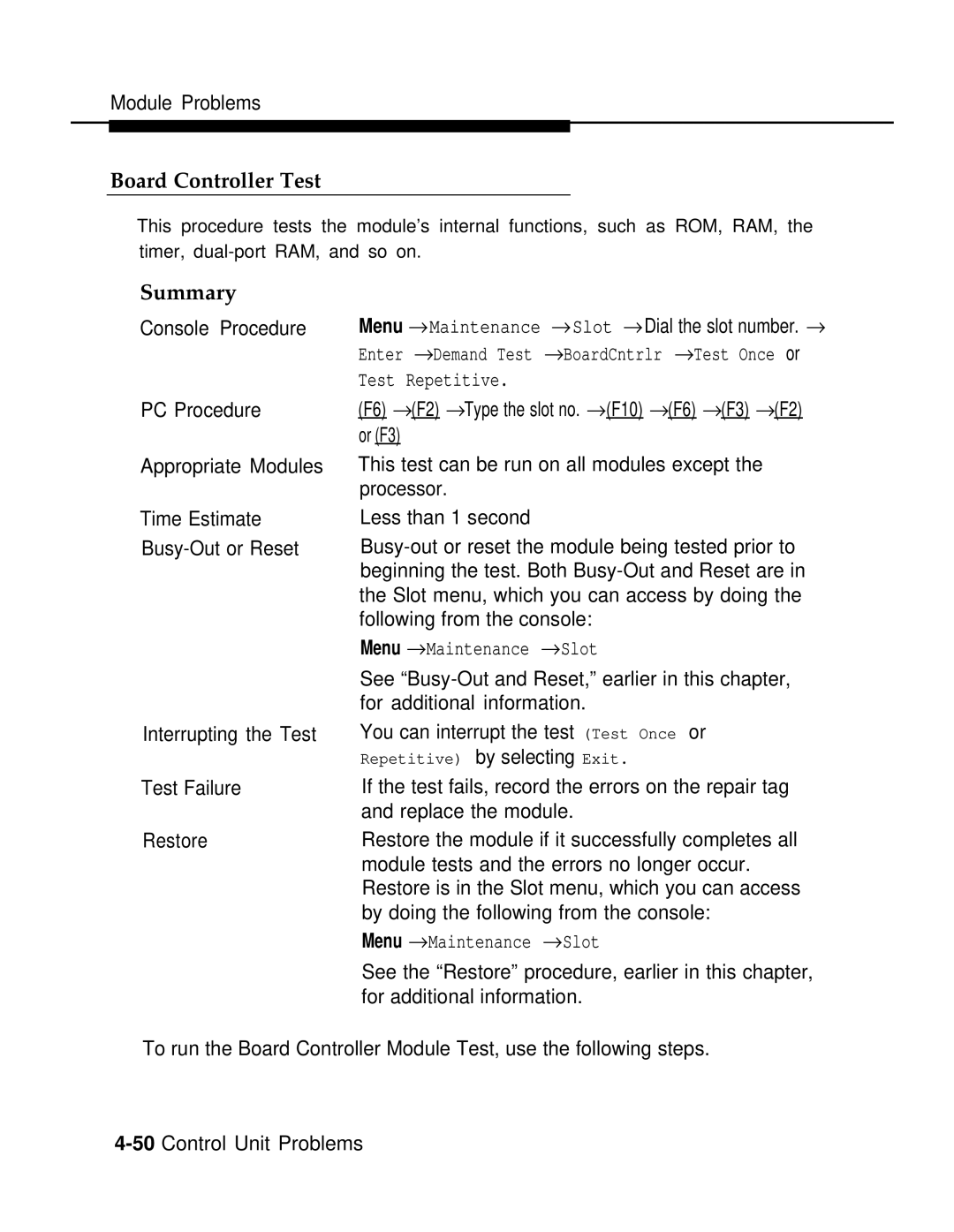 AT&T 3.0 manual Board Controller Test, Summary 