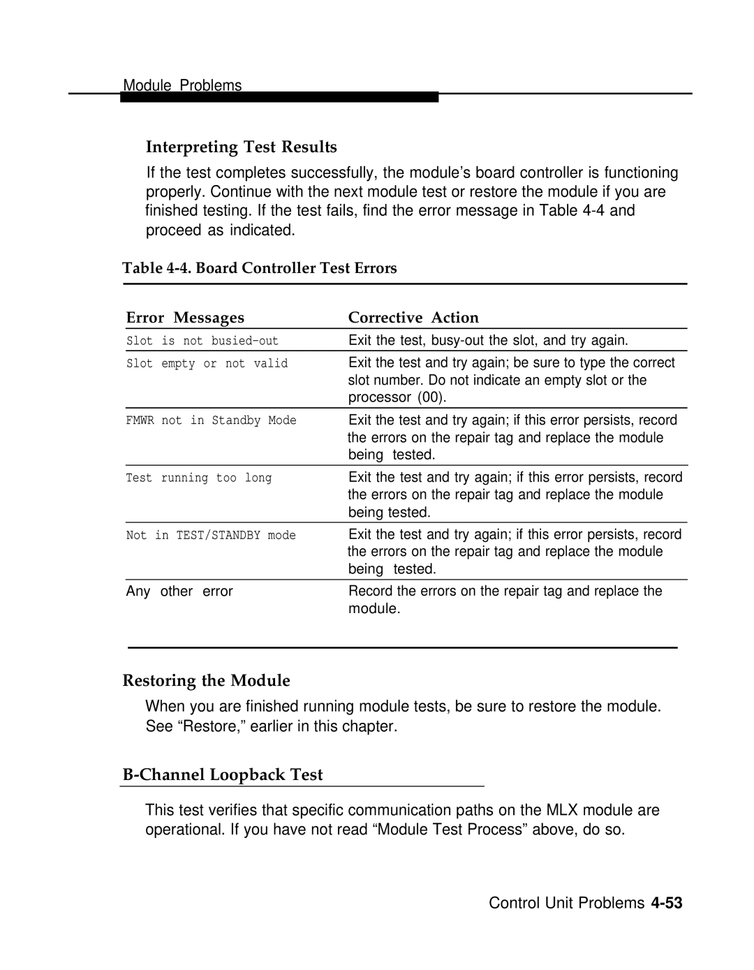 AT&T 3.0 manual Interpreting Test Results, Channel Loopback Test 