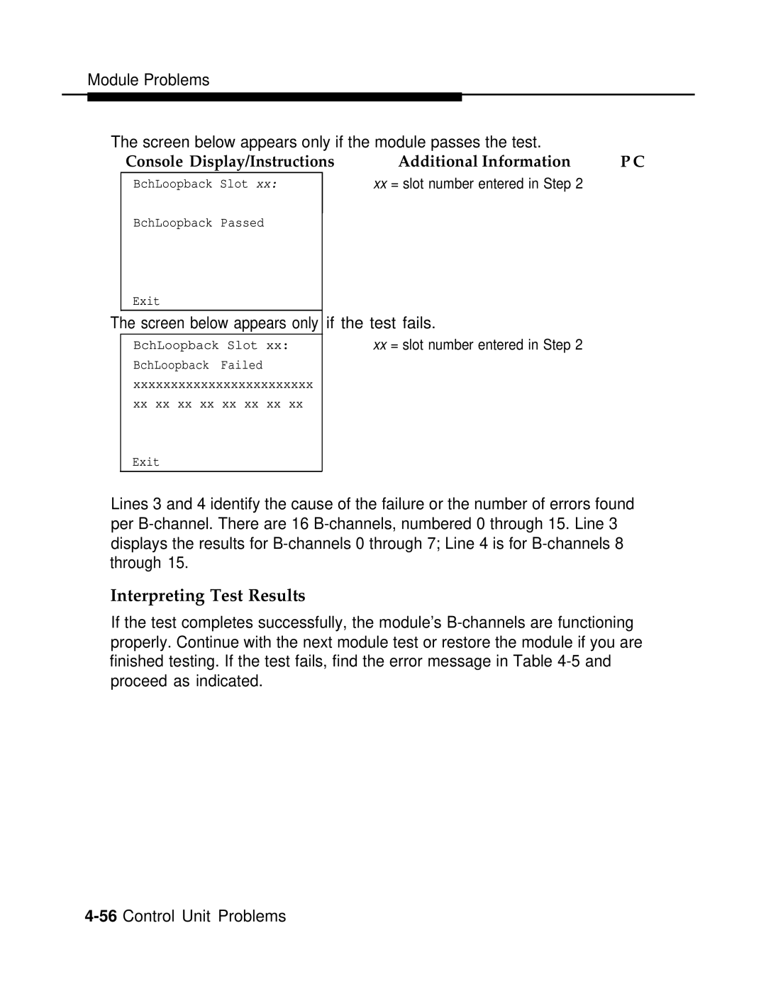 AT&T 3.0 manual Interpreting Test Results, Screen below appears only if the test fails 