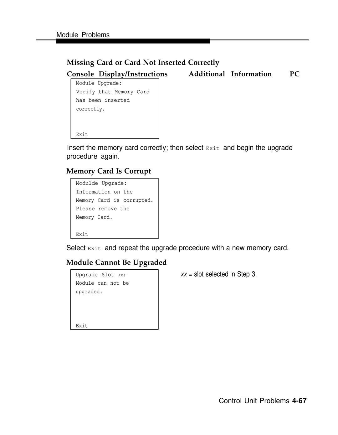 AT&T 3.0 manual Missing Card or Card Not Inserted Correctly, Module Cannot Be Upgraded 