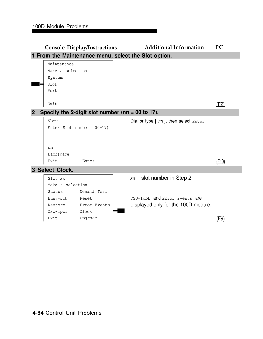 AT&T 3.0 manual From the Maintenance menu, select. the Slot option, Select Clock 