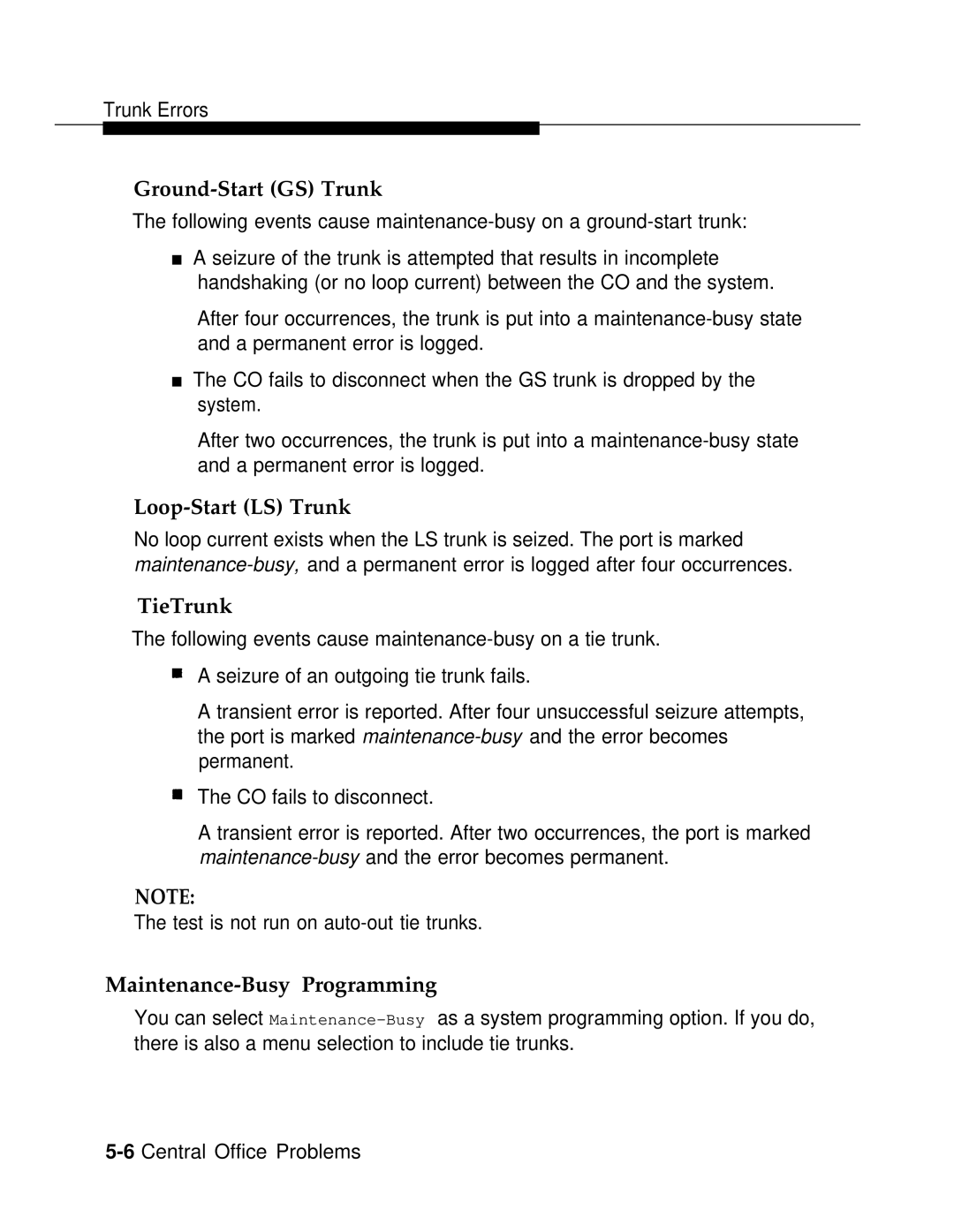 AT&T 3.0 manual Ground-Start GS Trunk, Loop-Start LS Trunk, TieTrunk, Maintenance-Busy Programming 