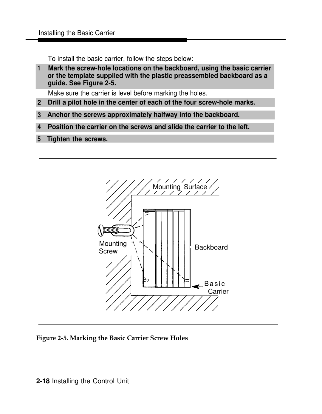 AT&T 3.0 manual Marking the Basic Carrier Screw Holes 