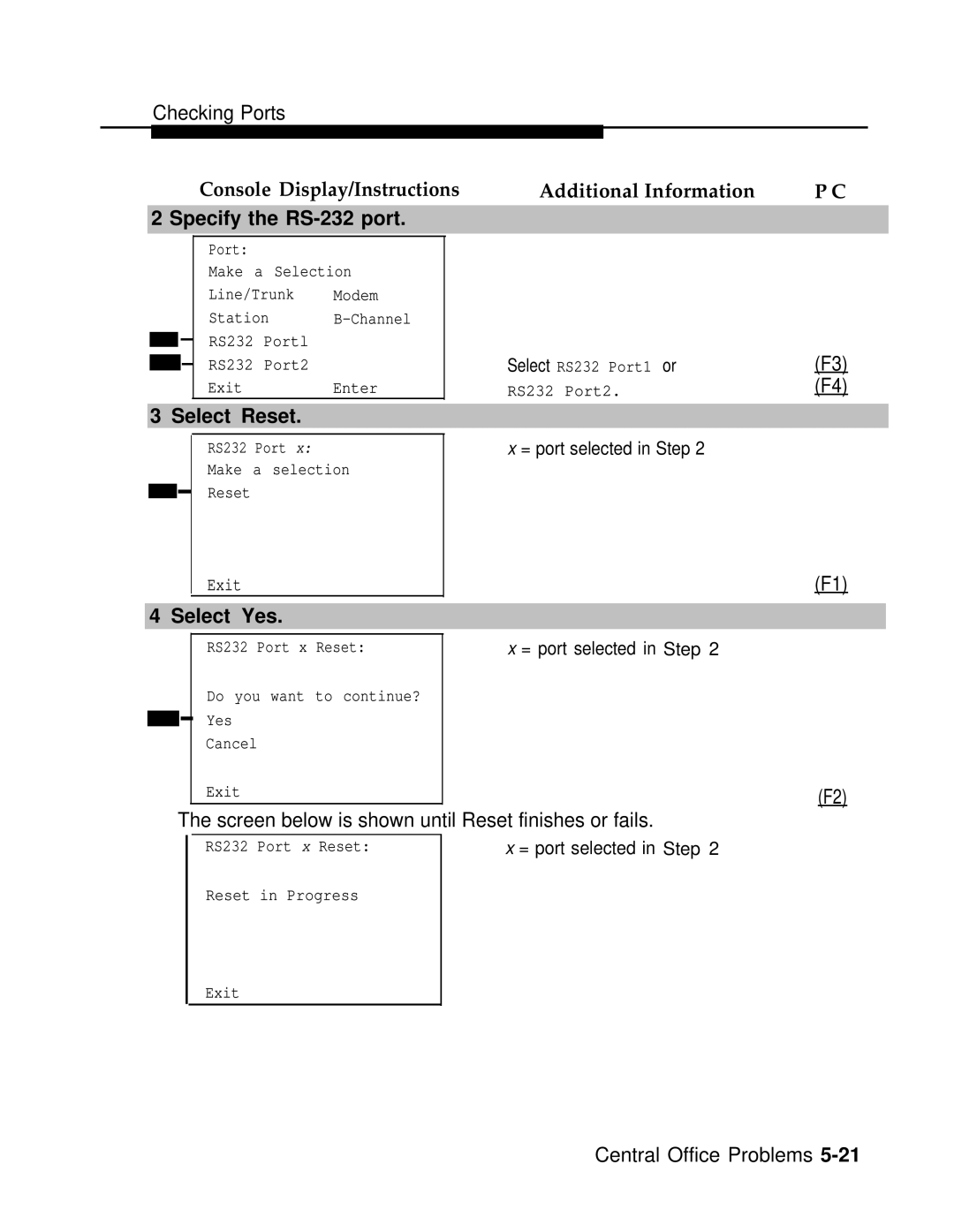 AT&T 3.0 manual Console Display/Instructions, Specify the RS-232 port 