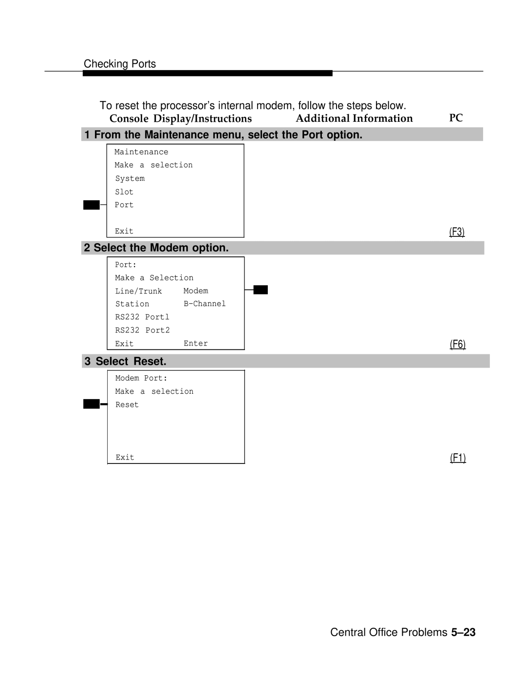 AT&T 3.0 manual From the Maintenance menu, select the Port option, Select the Modem option 