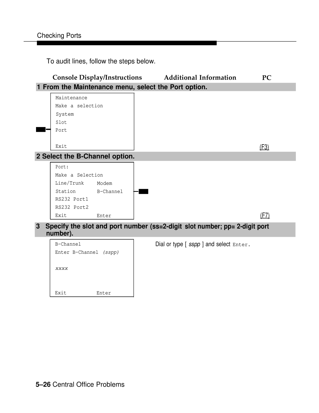 AT&T 3.0 manual From the Maintenance menu, select the Port option, Select the B-Channel option 