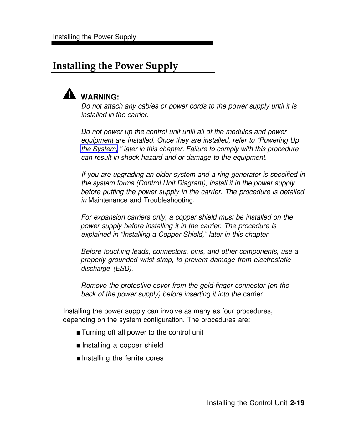 AT&T 3.0 manual Installing the Power Supply 