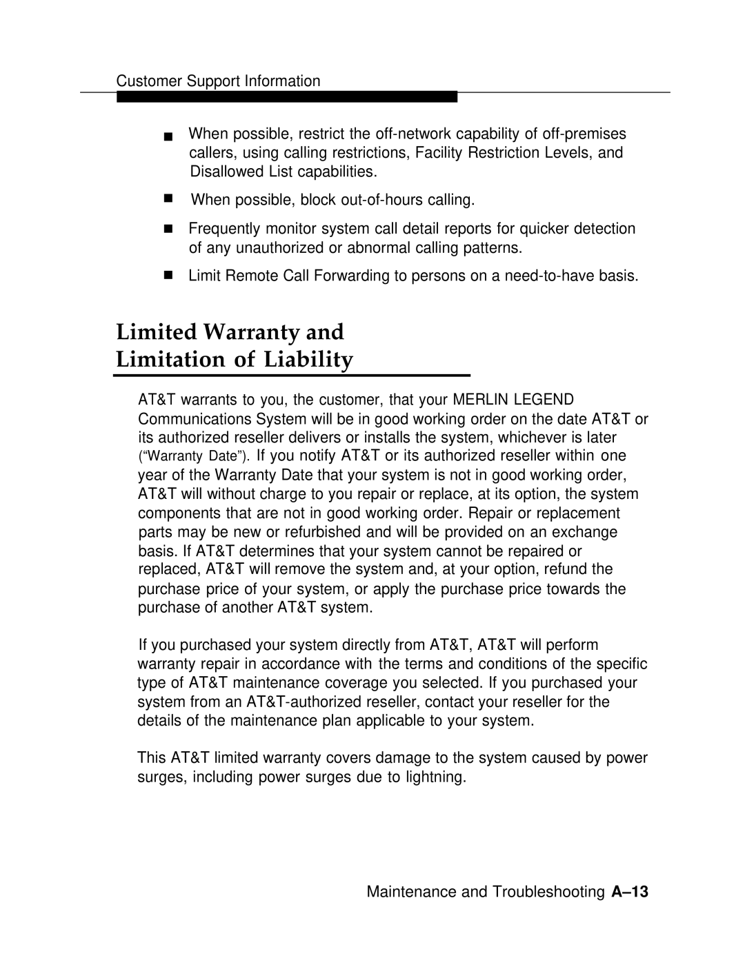 AT&T 3.0 manual Limited Warranty Limitation of Liability 