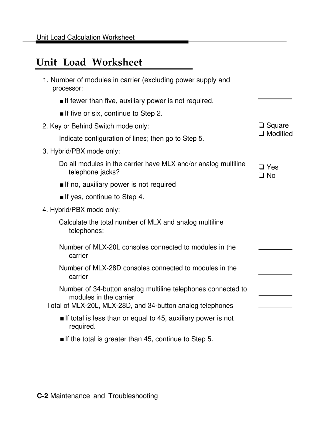 AT&T 3.0 manual Unit Load Worksheet 