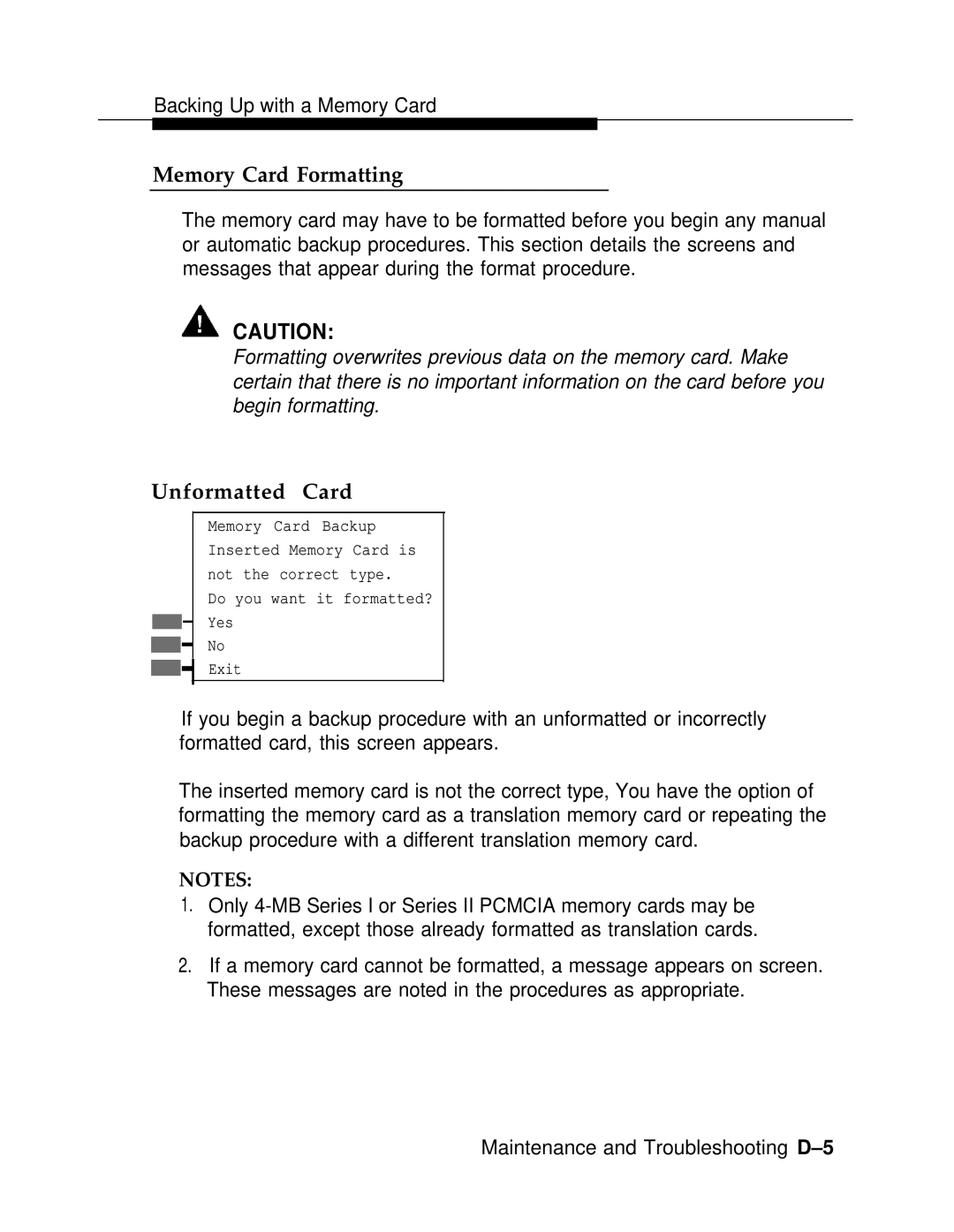 AT&T 3.0 manual Memory Card Formatting, Unformatted Card 