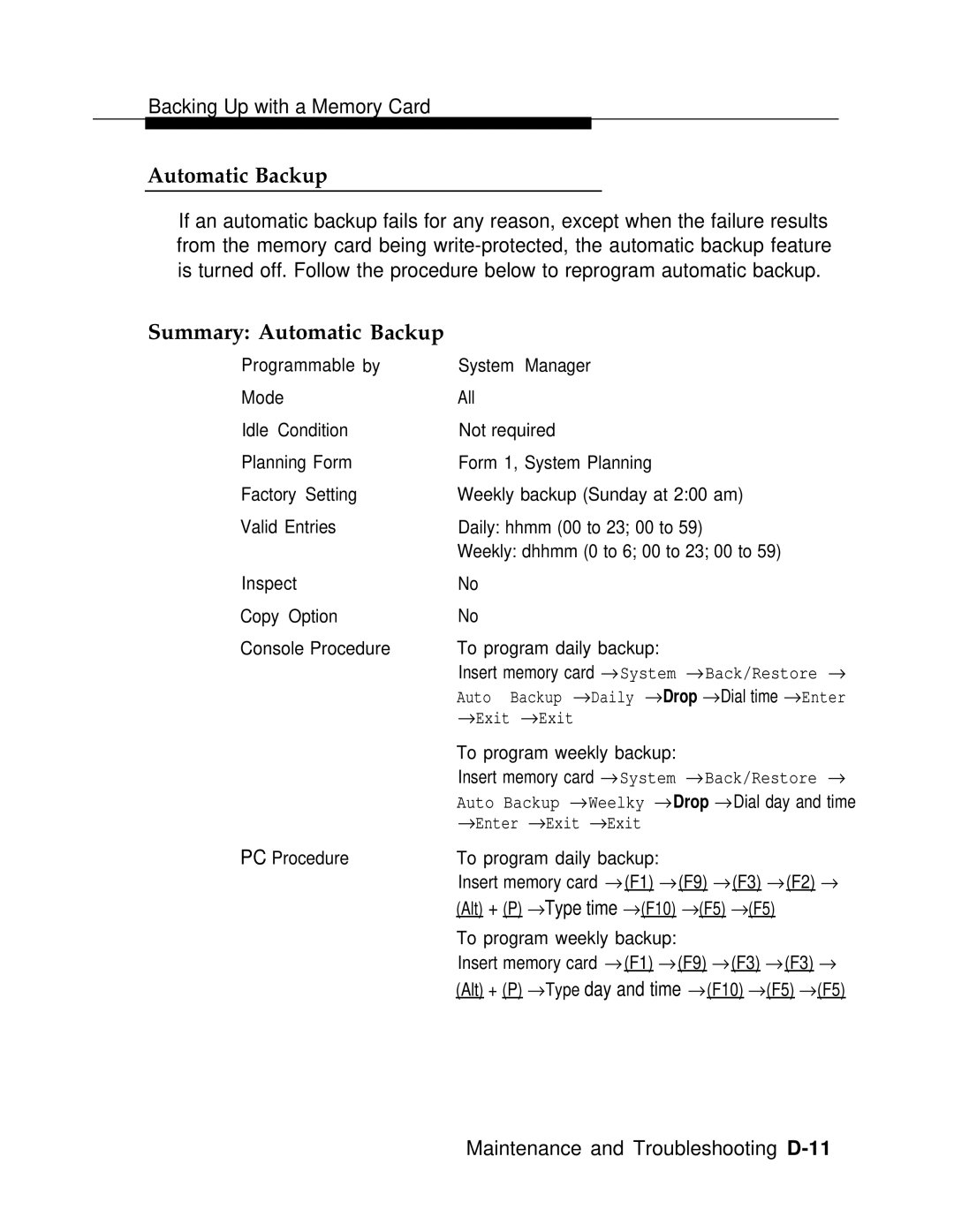 AT&T 3.0 manual Summary Automatic Backup 