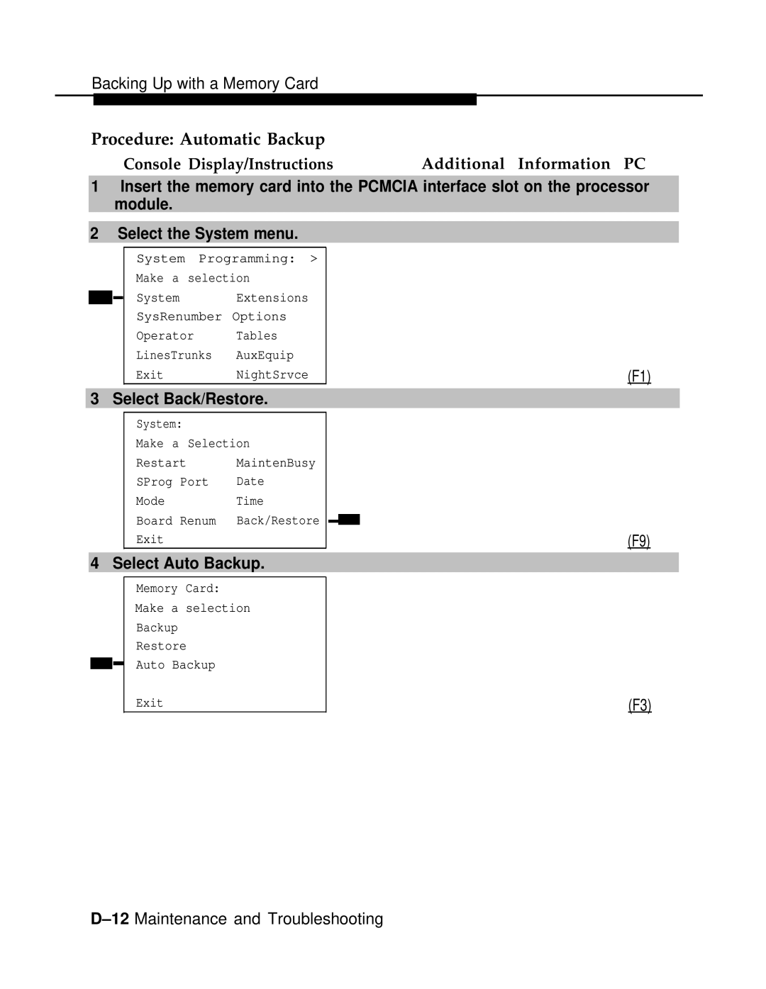 AT&T 3.0 manual Procedure Automatic Backup, Select Auto Backup 