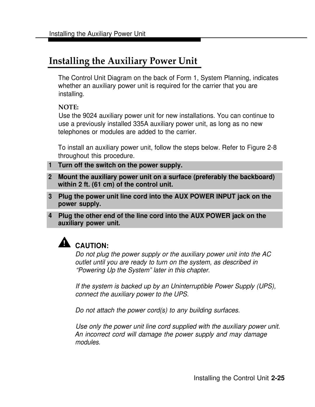 AT&T 3.0 manual Installing the Auxiliary Power Unit 