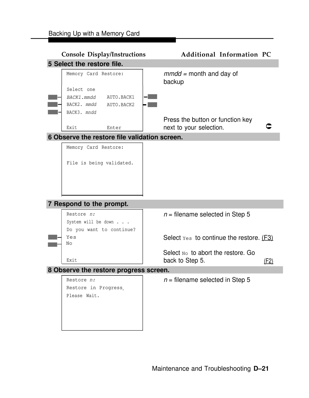 AT&T 3.0 manual Select the restore file, Observe the restore file validation screen, Observe the restore progress screen 