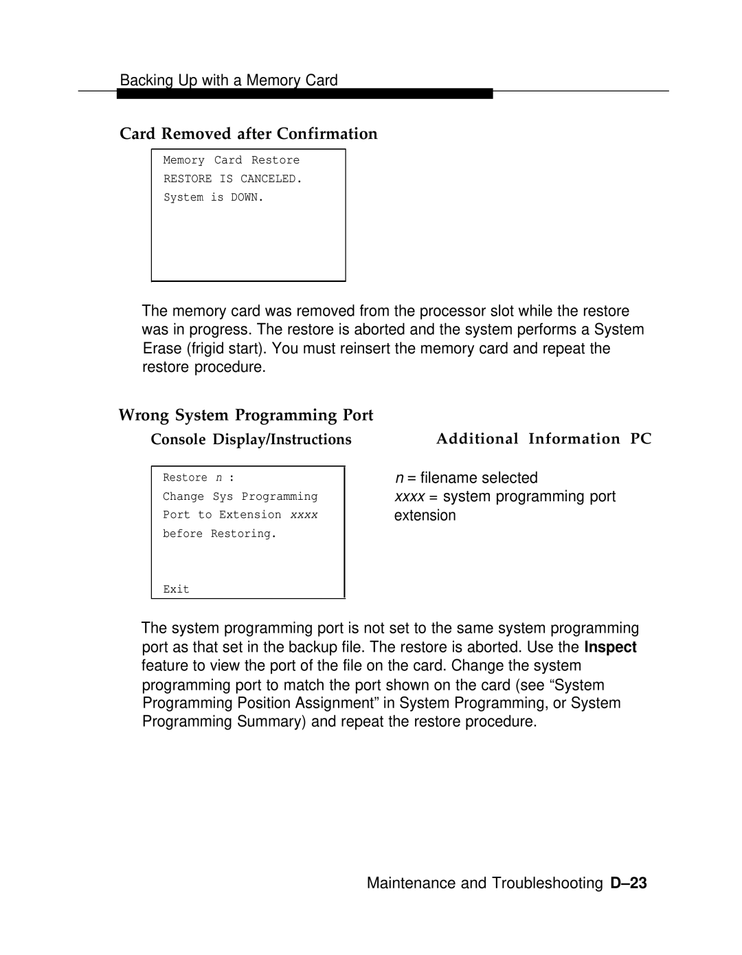 AT&T 3.0 manual Card Removed after Confirmation, Wrong System Programming Port 