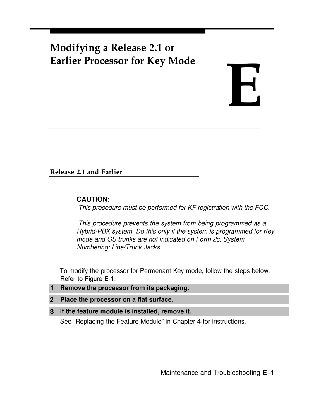 AT&T 3.0 manual Modifying a Release 2.1 or Earlier Processor for Key Mode, Release 2.1 and Earlier 