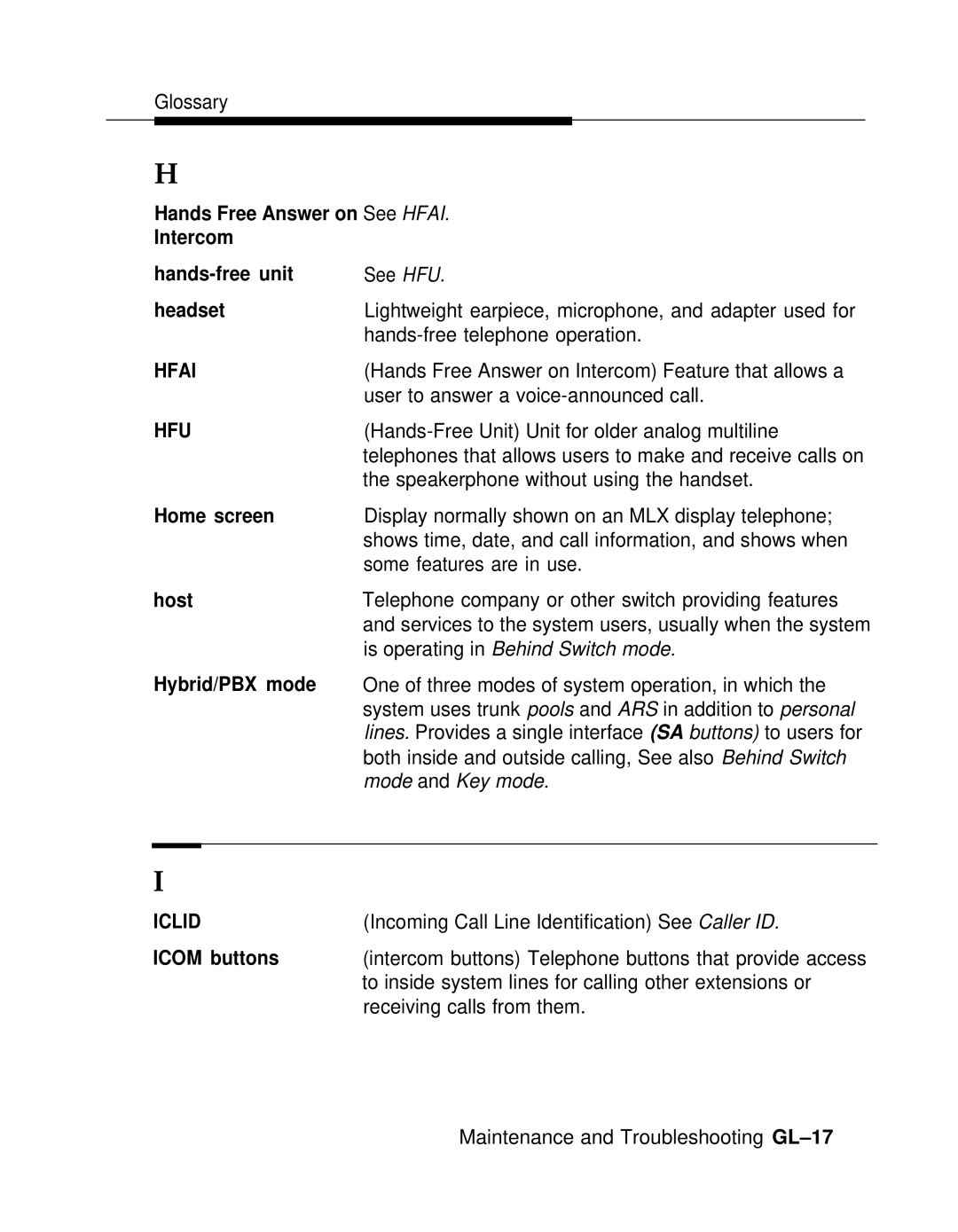 AT&T 3.0 manual Hfai, Hfu, Iclid 