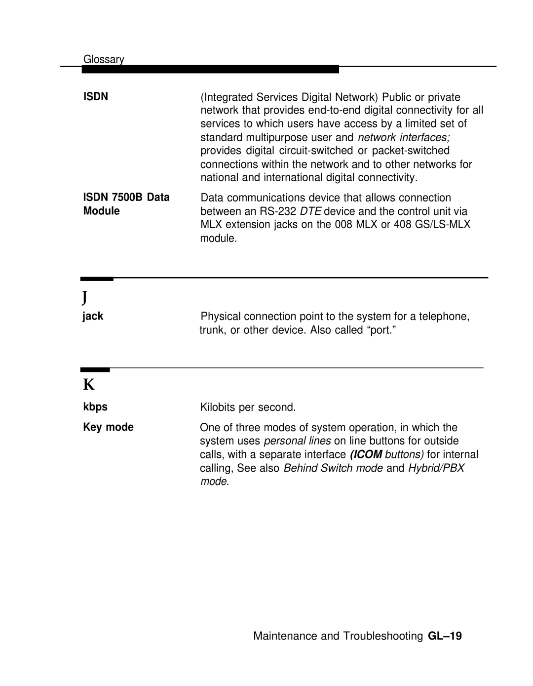 AT&T 3.0 manual Isdn 7500B Data Module, Jack, Kbps Key mode 