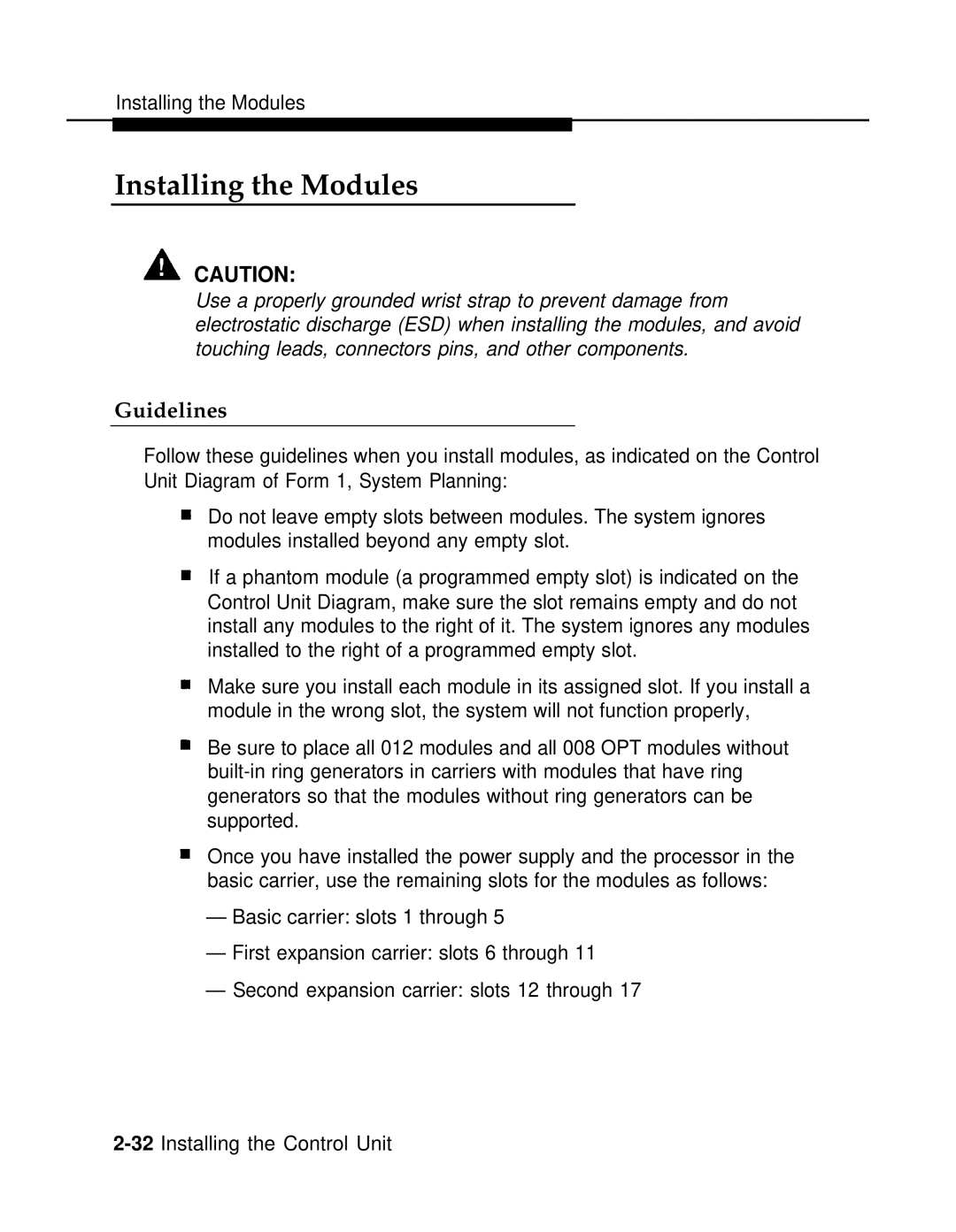 AT&T 3.0 manual Installing the Modules, Guidelines 