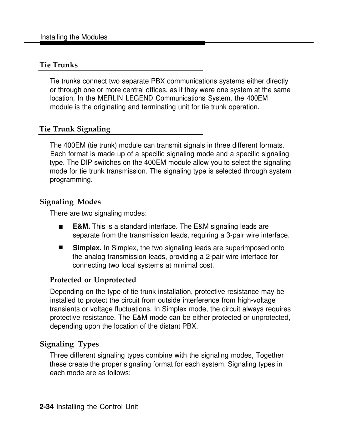 AT&T 3.0 manual Tie Trunks, Tie Trunk Signaling, Signaling Modes, Protected or Unprotected, Signaling Types 