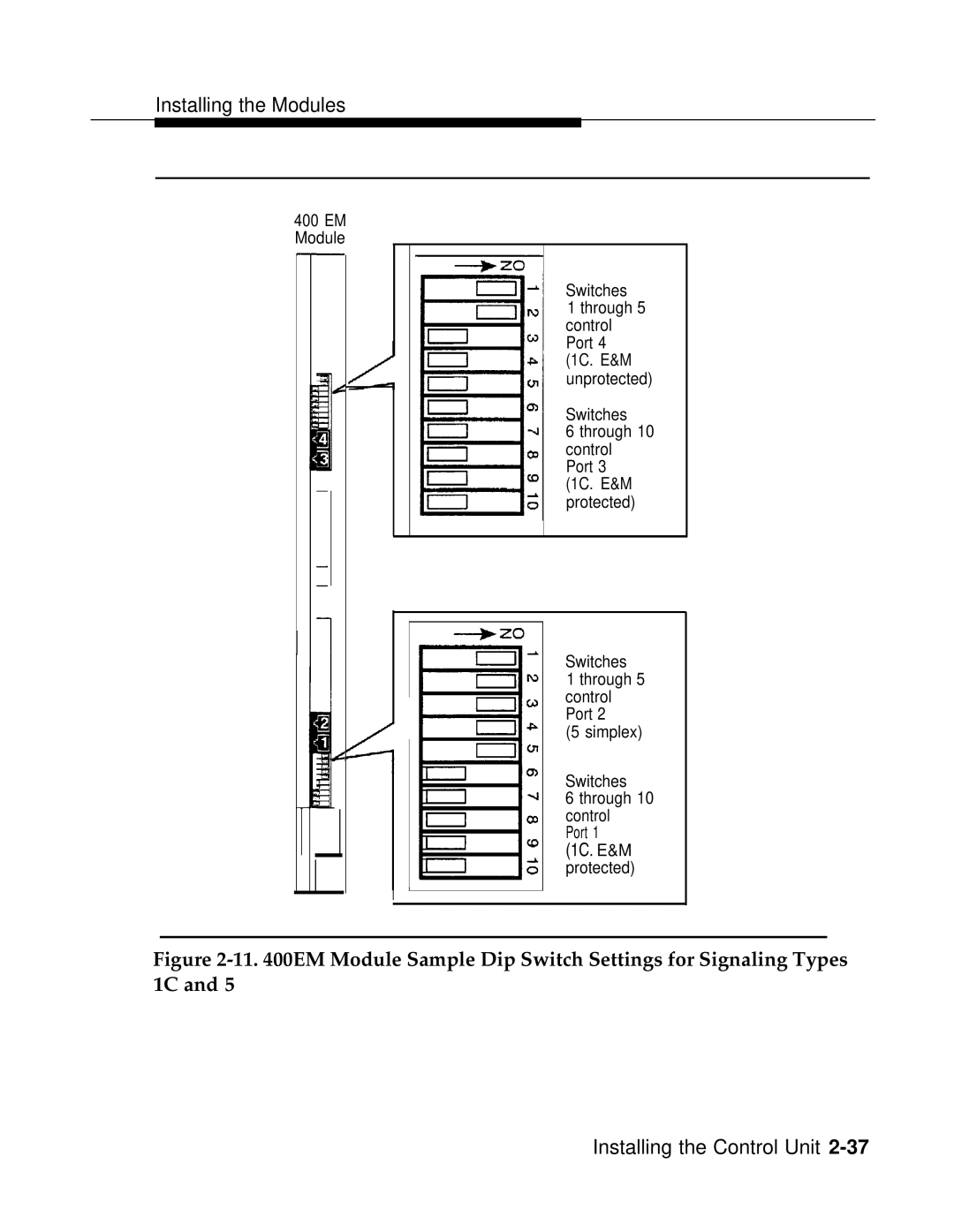 AT&T 3.0 manual EM Module Sample Dip Switch Settings for Signaling Types 