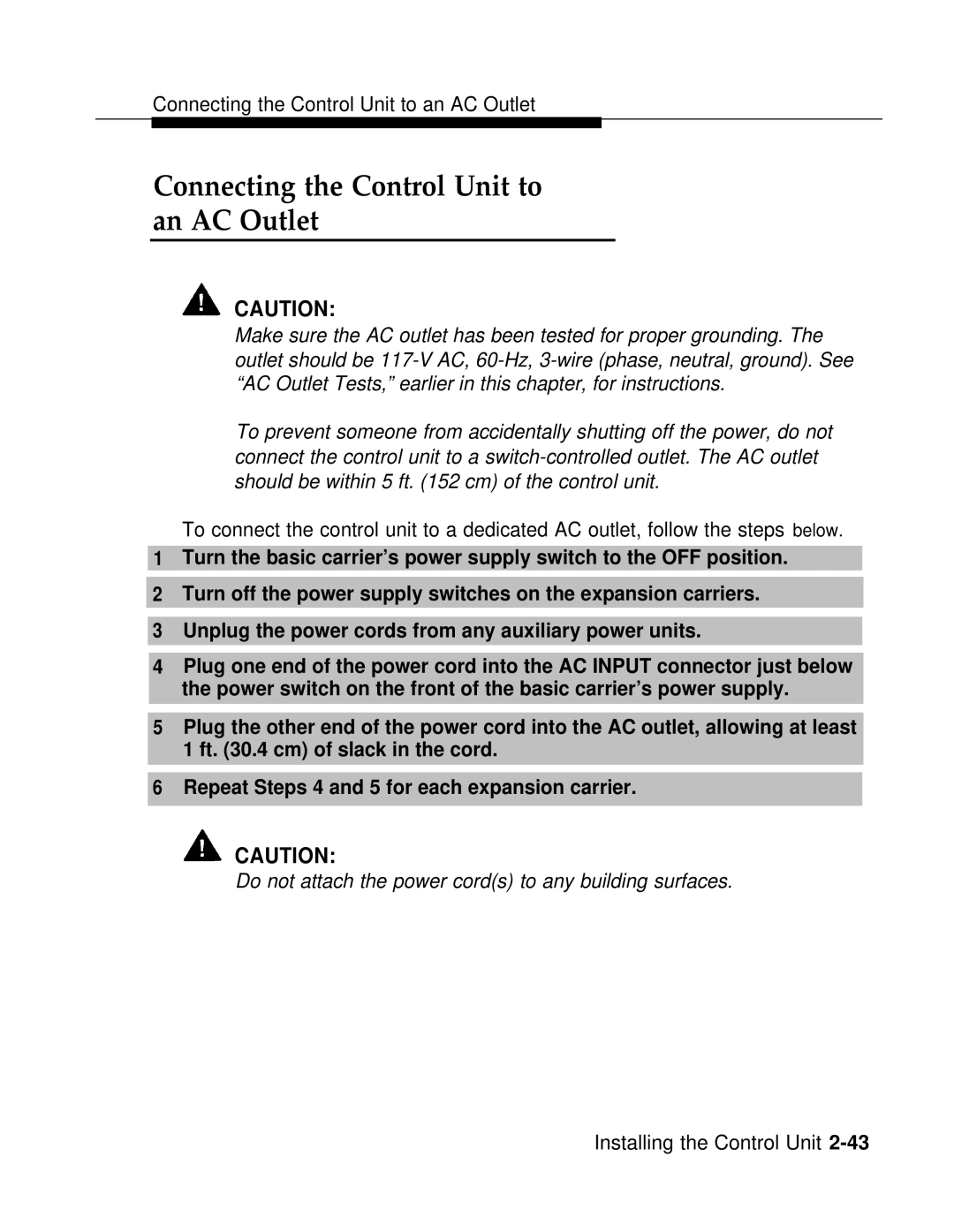 AT&T 3.0 manual Connecting the Control Unit to An AC Outlet 