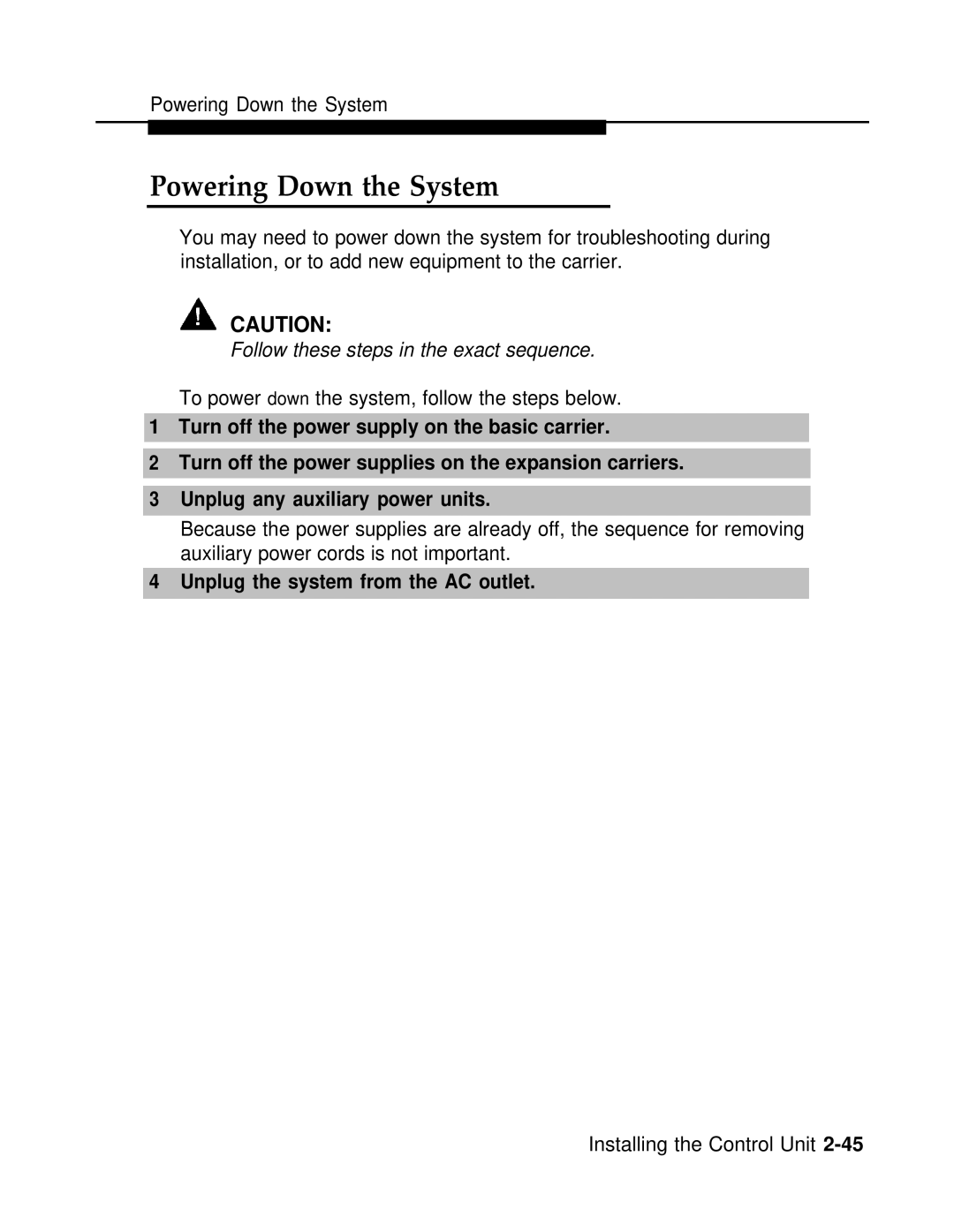 AT&T 3.0 manual Powering Down the System, Unplug the system from the AC outlet 