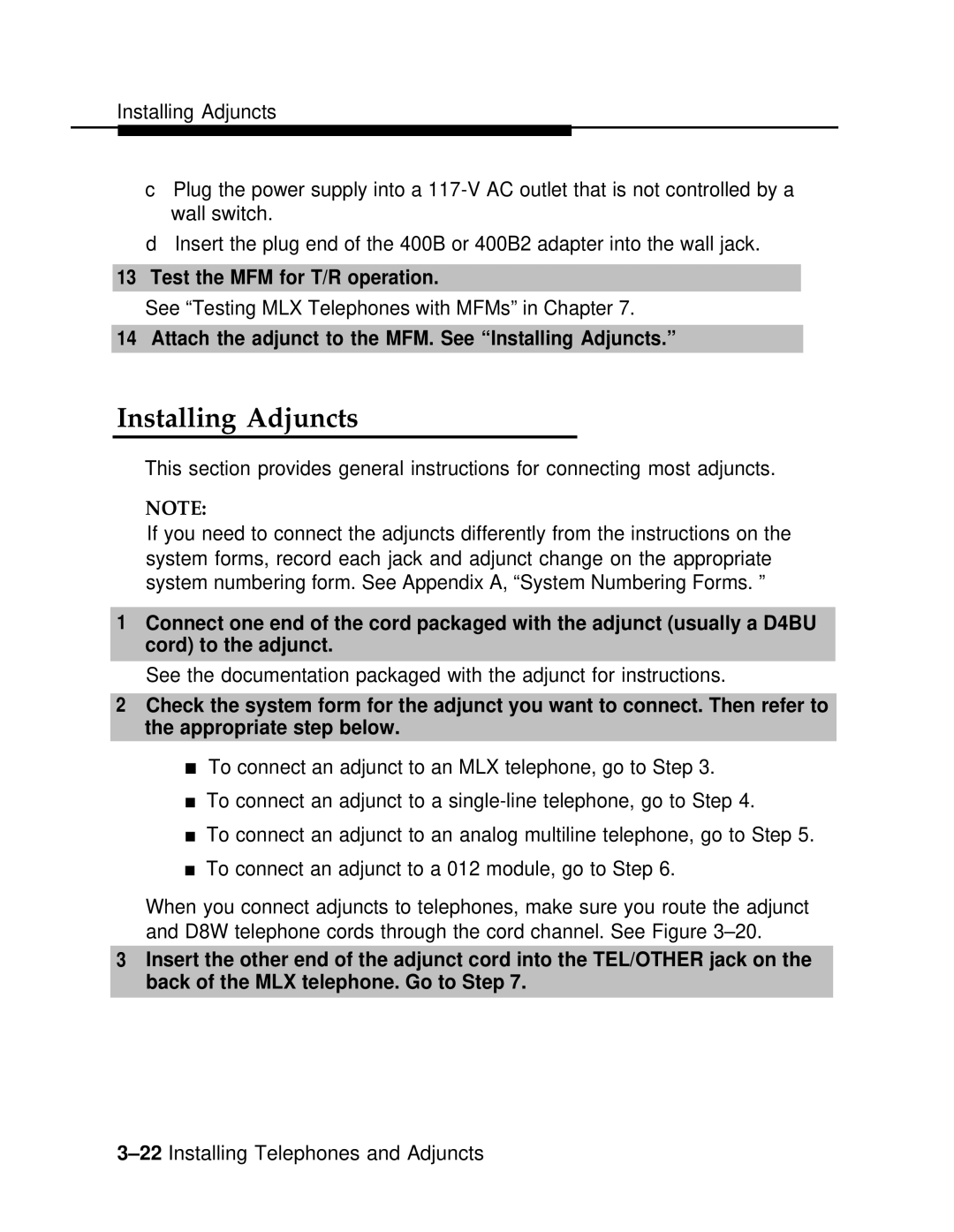 AT&T 3.0 manual Test the MFM for T/R operation, Attach the adjunct to the MFM. See Installing Adjuncts 