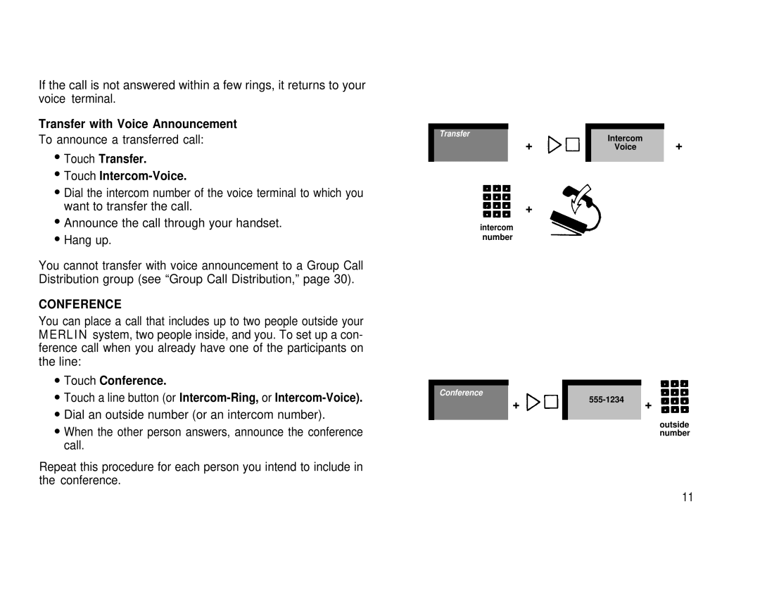 AT&T 3070, 1030 manual Transfer with Voice Announcement, Touch Transfer Touch Intercom-Voice, Conference 