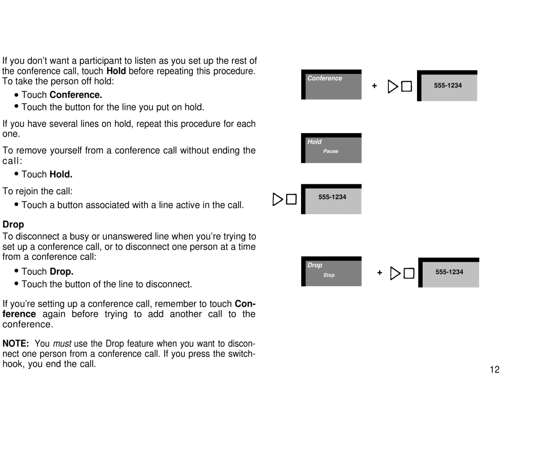 AT&T 1030, 3070 manual Touch Conference, Drop 